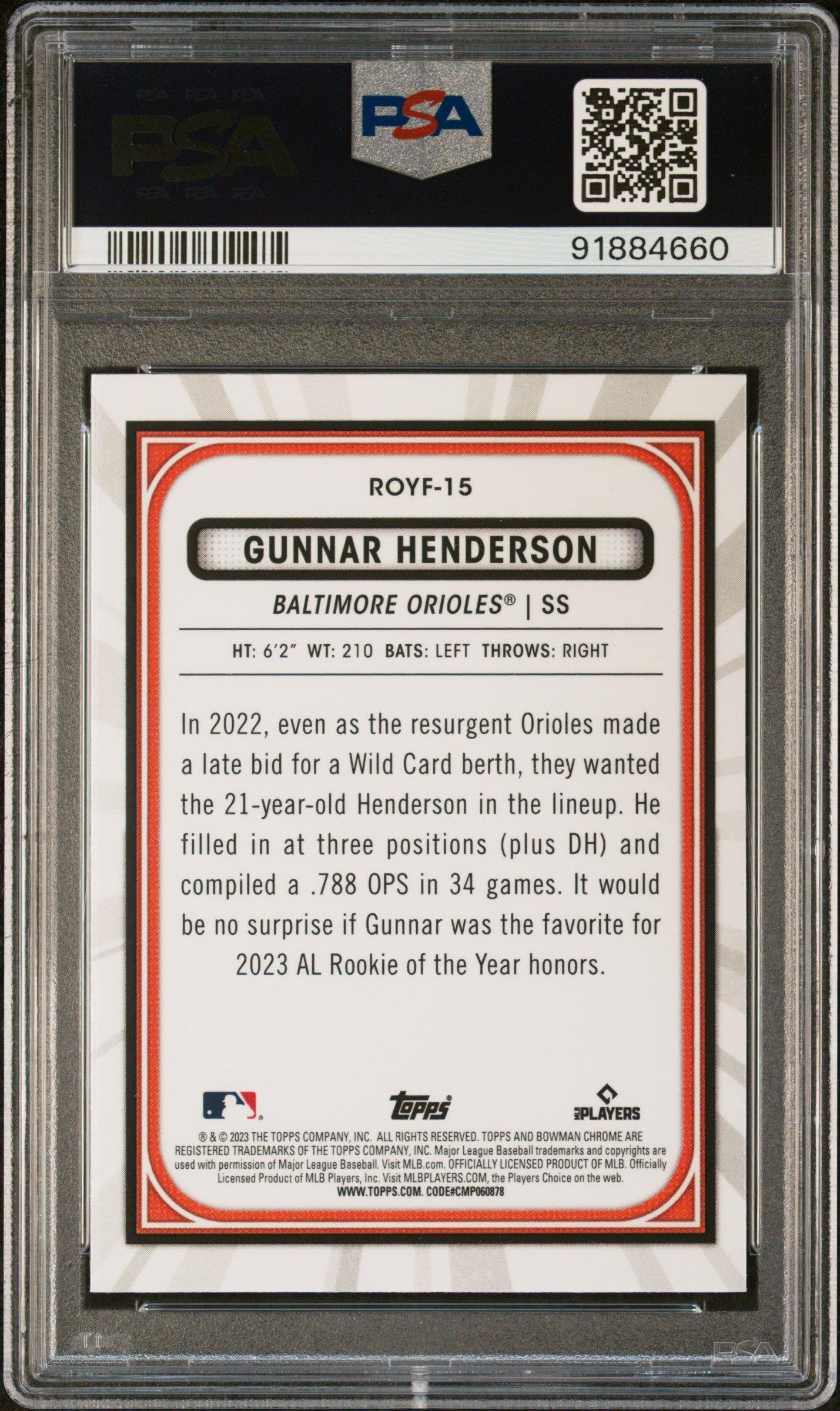 2023 Bowman Mega Box Chrome Roy Favorites 15 Gunnar Henderson PSA 10