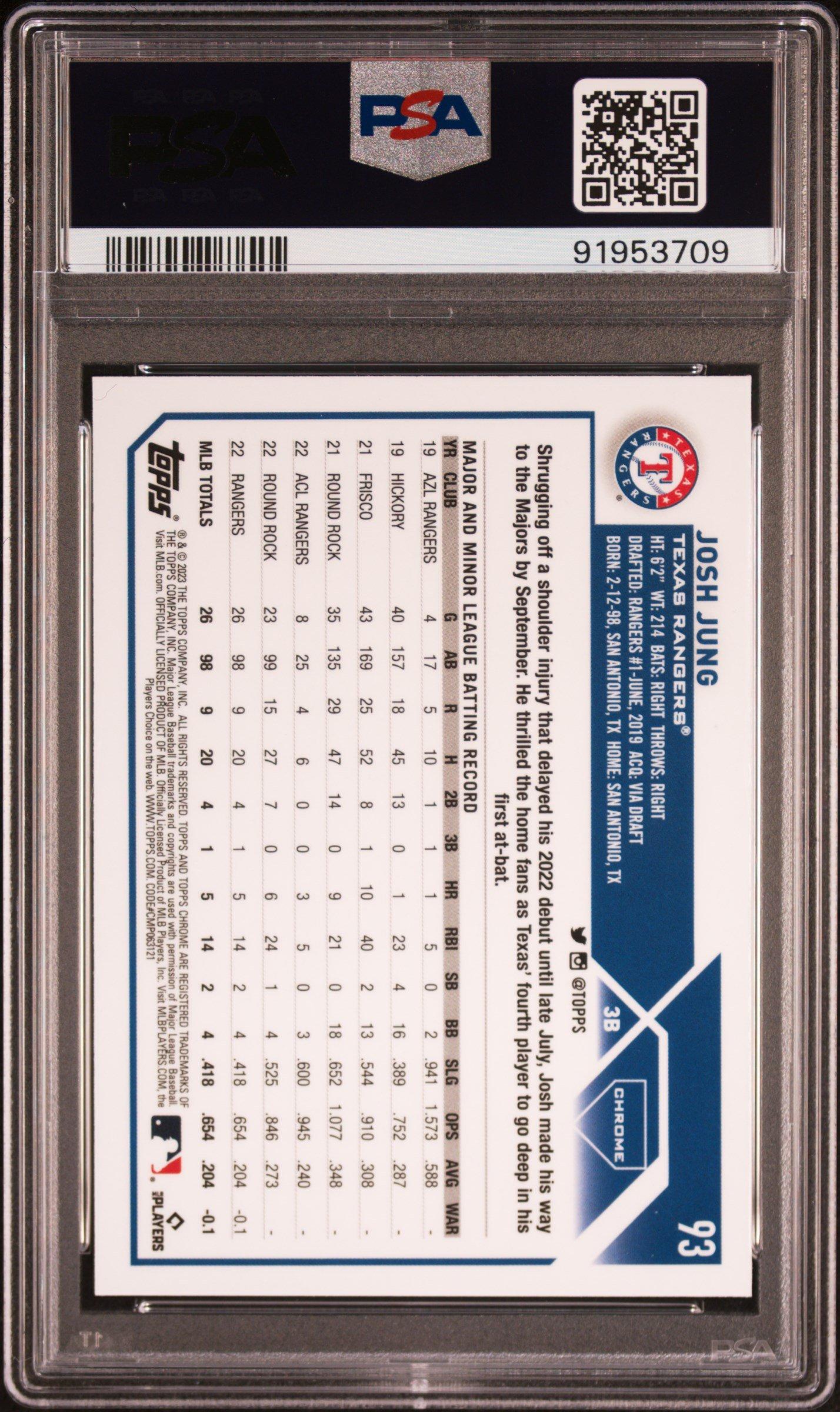 2023 Topps Chrome 93 Josh Jung X-fractor PSA 10