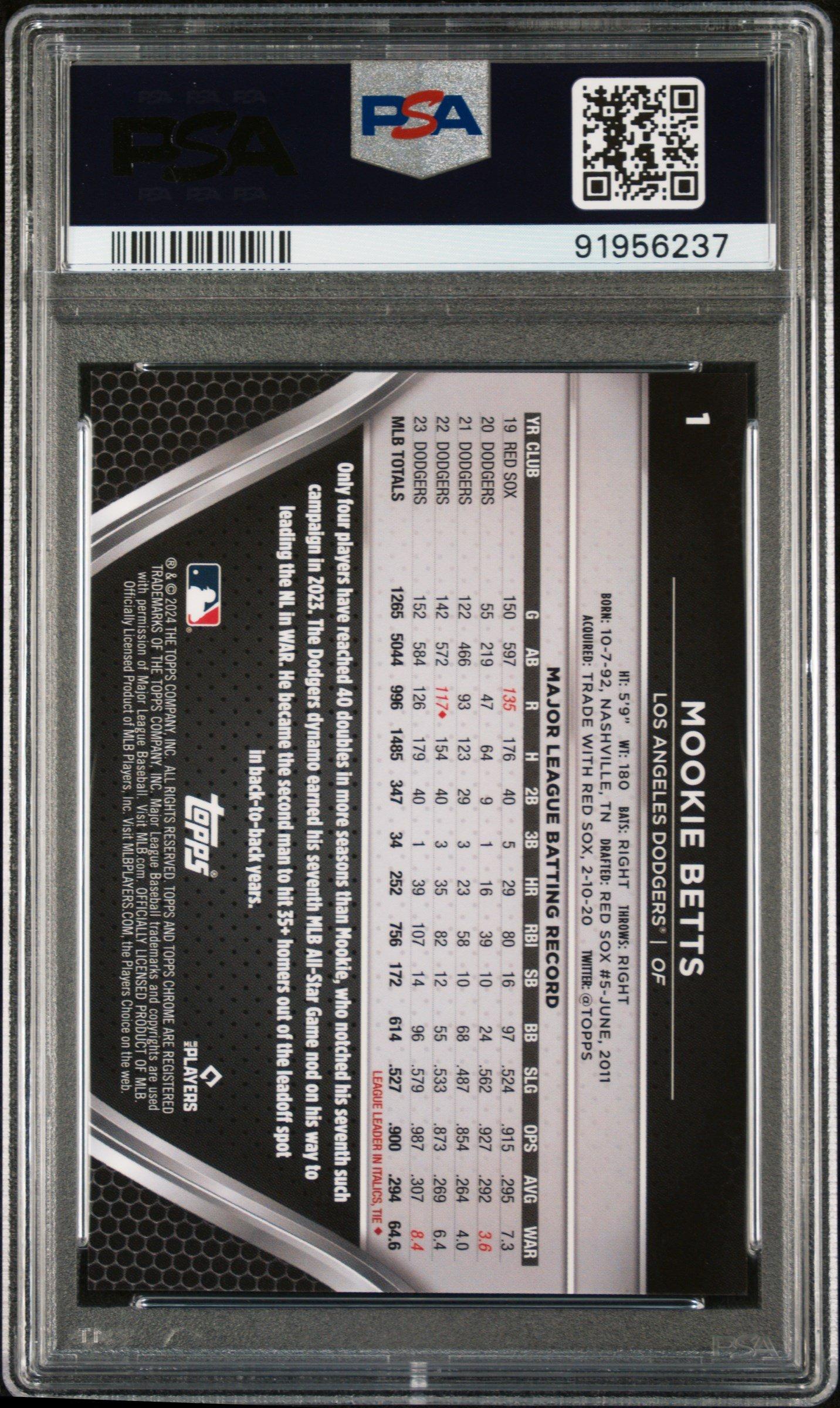 2024 Topps Chrome Black 1 Mookie Betts Green Wave Refractor PSA 10