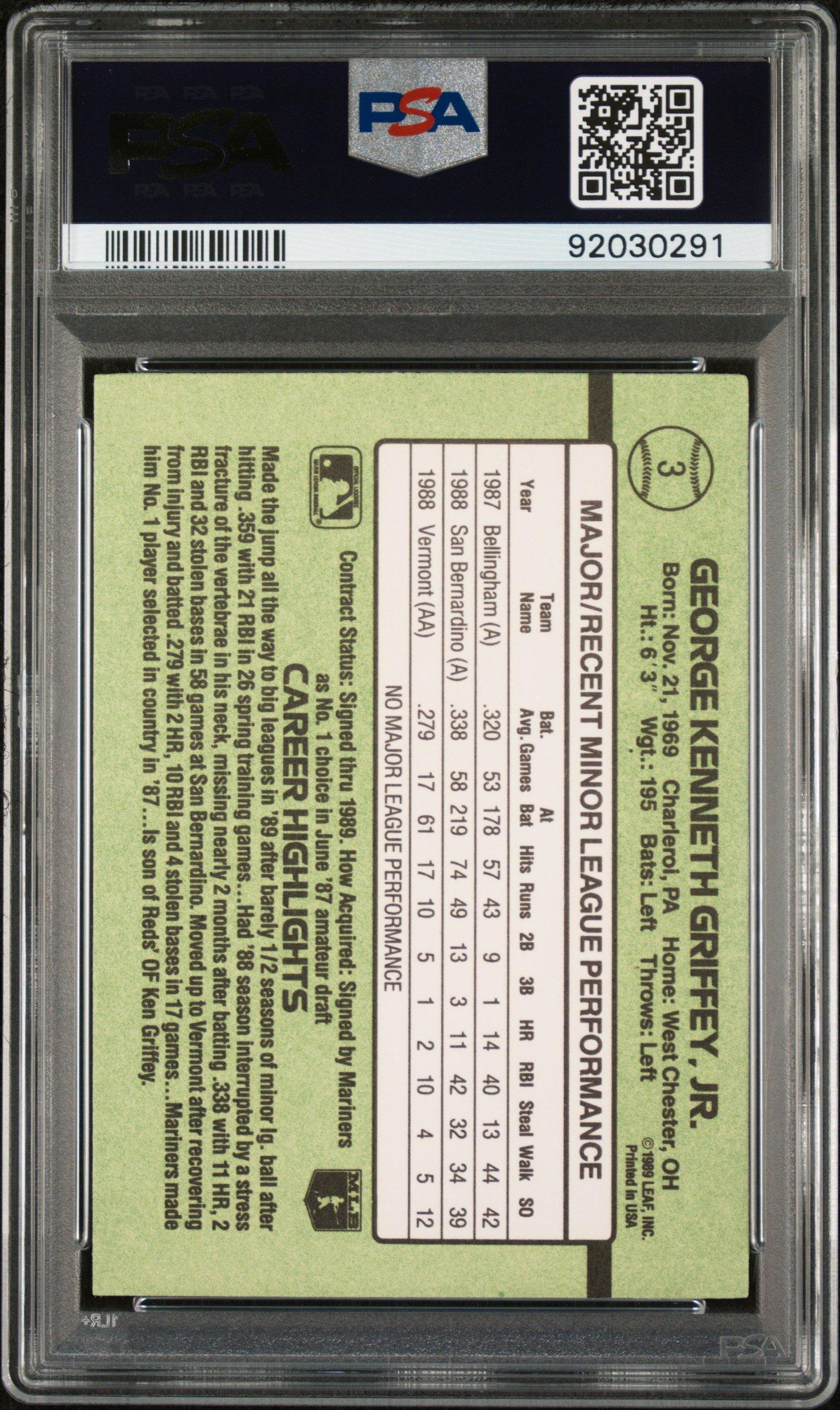 1989 Donruss Rookies 3 Ken Griffey Jr. PSA 9
