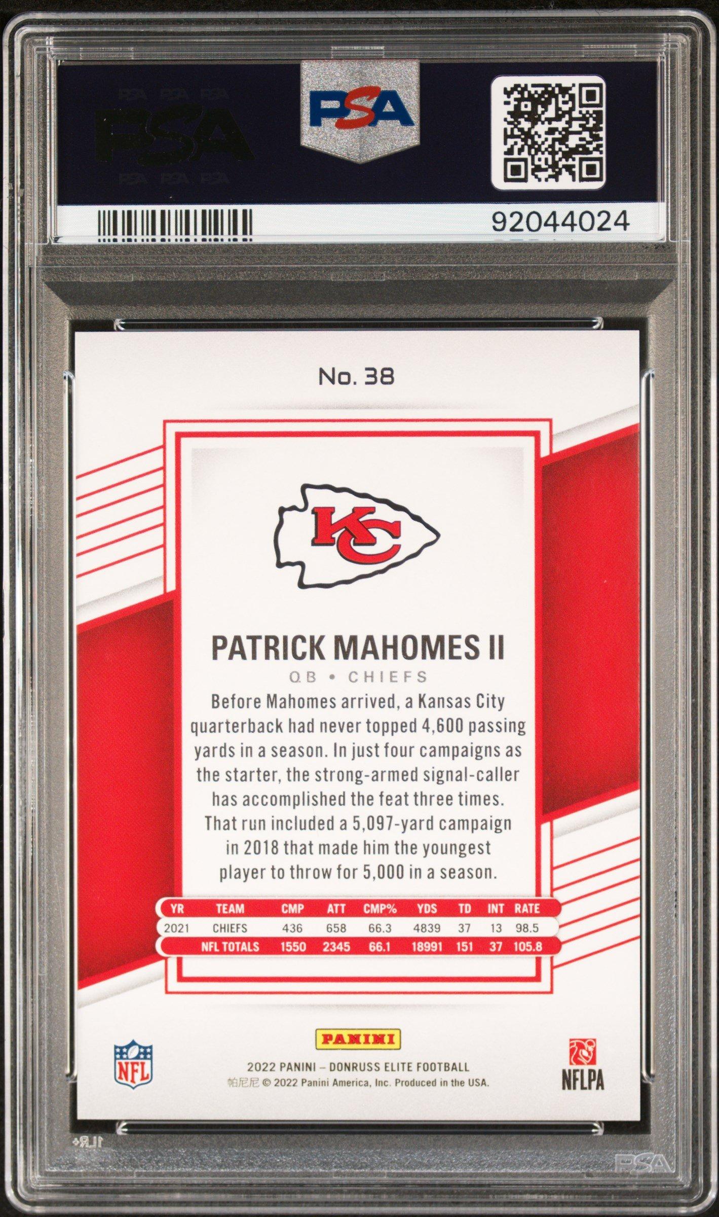 2022 Panini Donruss Elite 38 Patrick Mahomes Ii Aspirations PSA 10