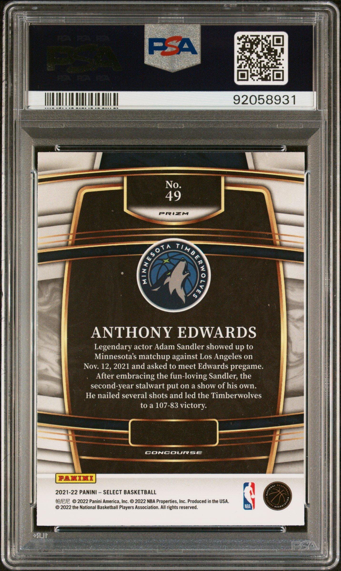 Panini Select Anthony Edwards Blue Prizm PSA 9