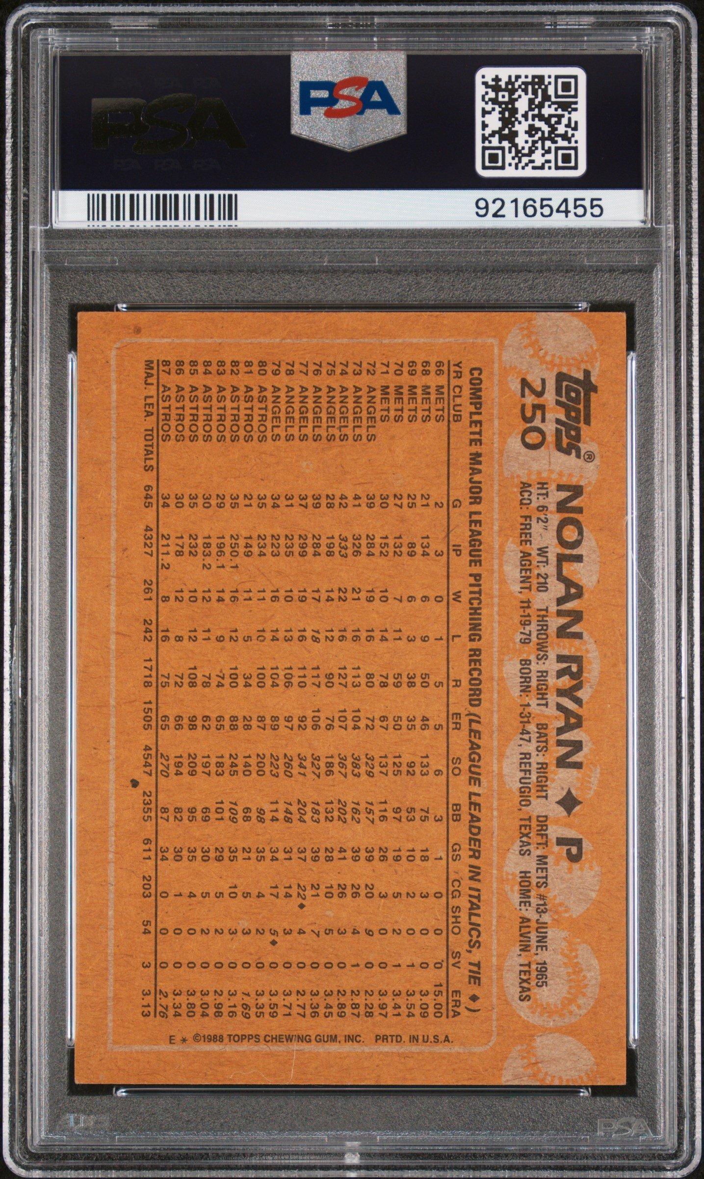 1988 Topps 250 Nolan Ryan PSA 9