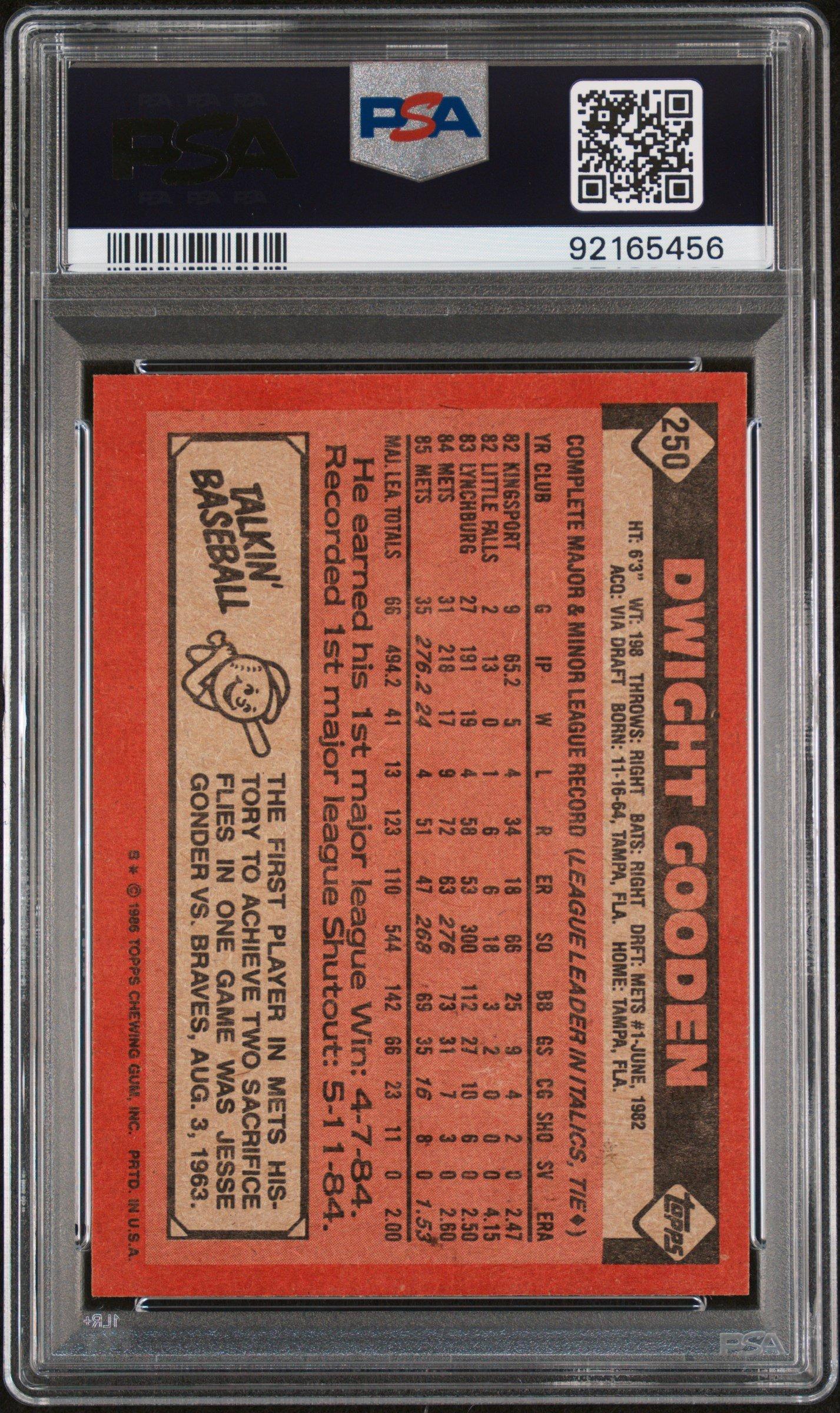 1986 Topps 250 Dwight Gooden PSA 8