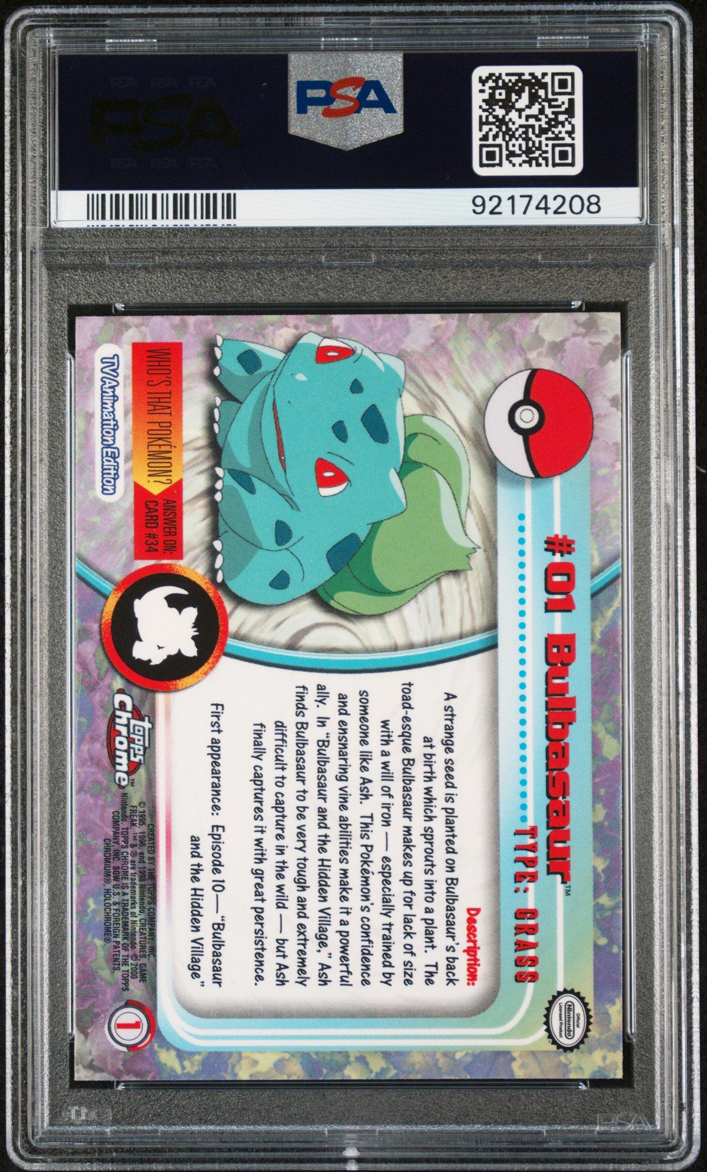 2000 Topps Chrome Pokemon T.v. 1 Bulbasaur PSA 10