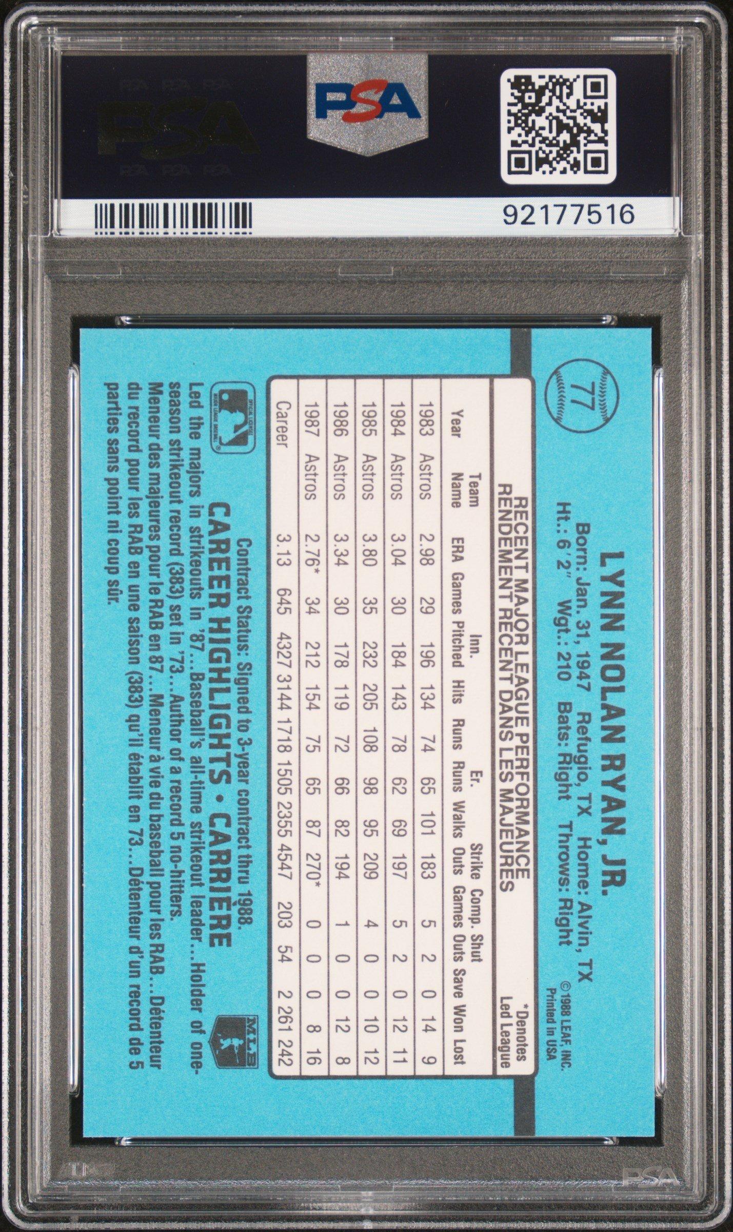 1988 Leaf 77 Nolan Ryan PSA 9