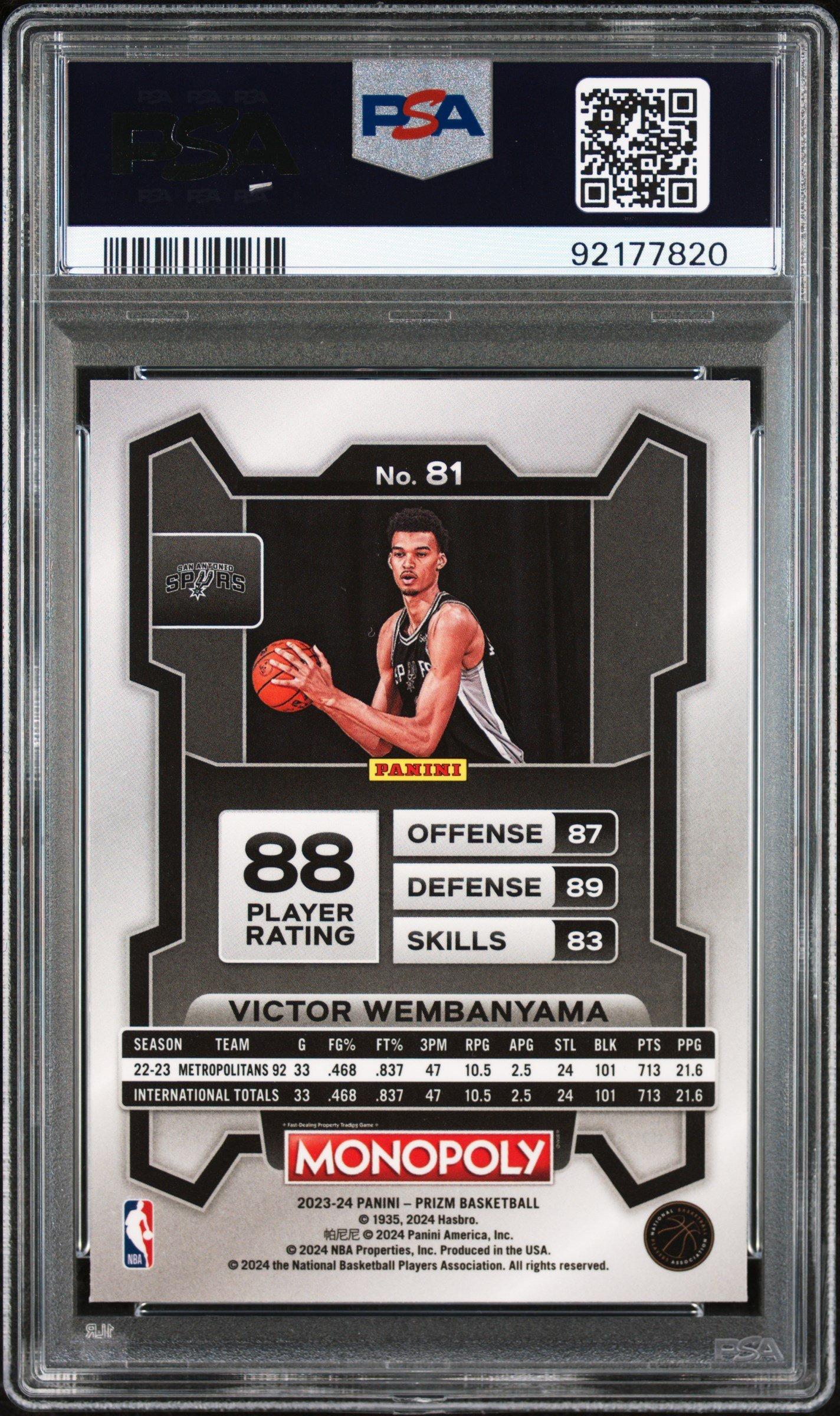 2023 Panini Prizm Monopoly 81 Victor Wembanyama PSA 10 GameStop