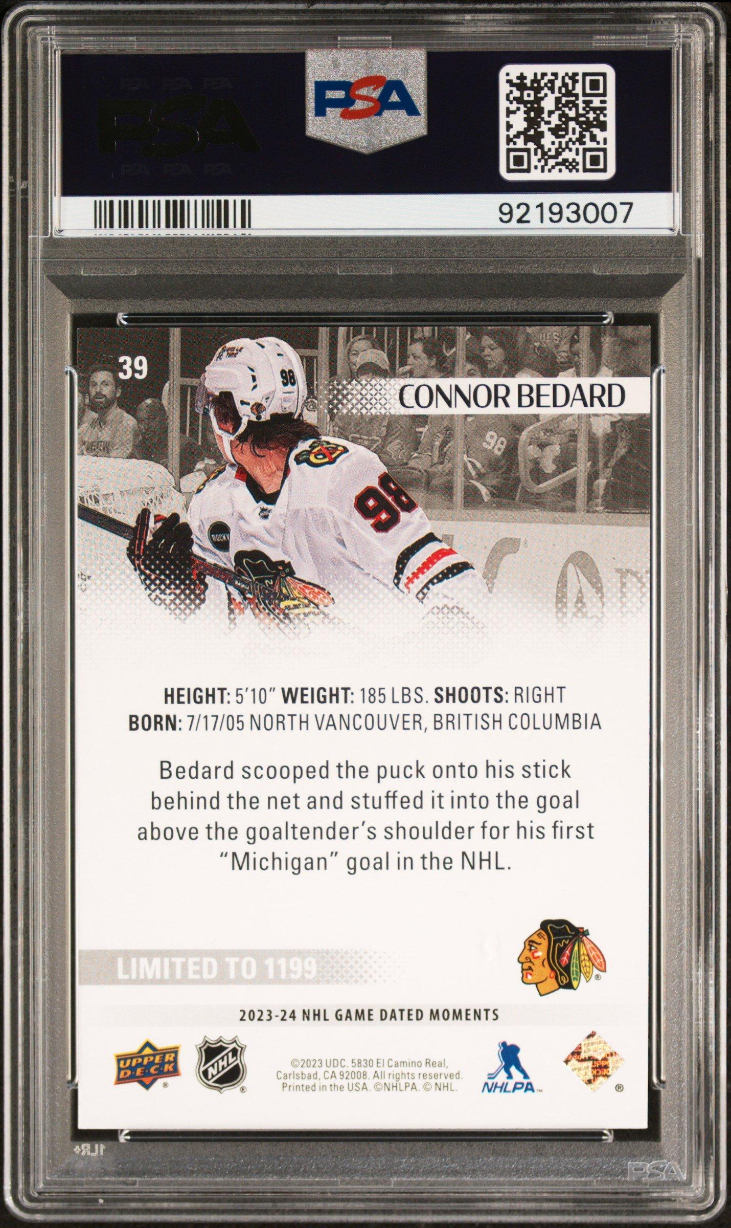 2023 Upper Deck Game Dated Moments 39 Connor Bedard PSA 10