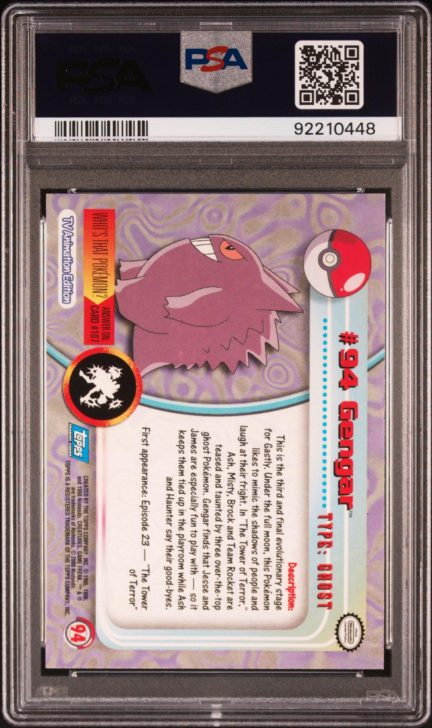 2000 Topps Pokemon Tv Animation Series 2 94 Gengar PSA 9