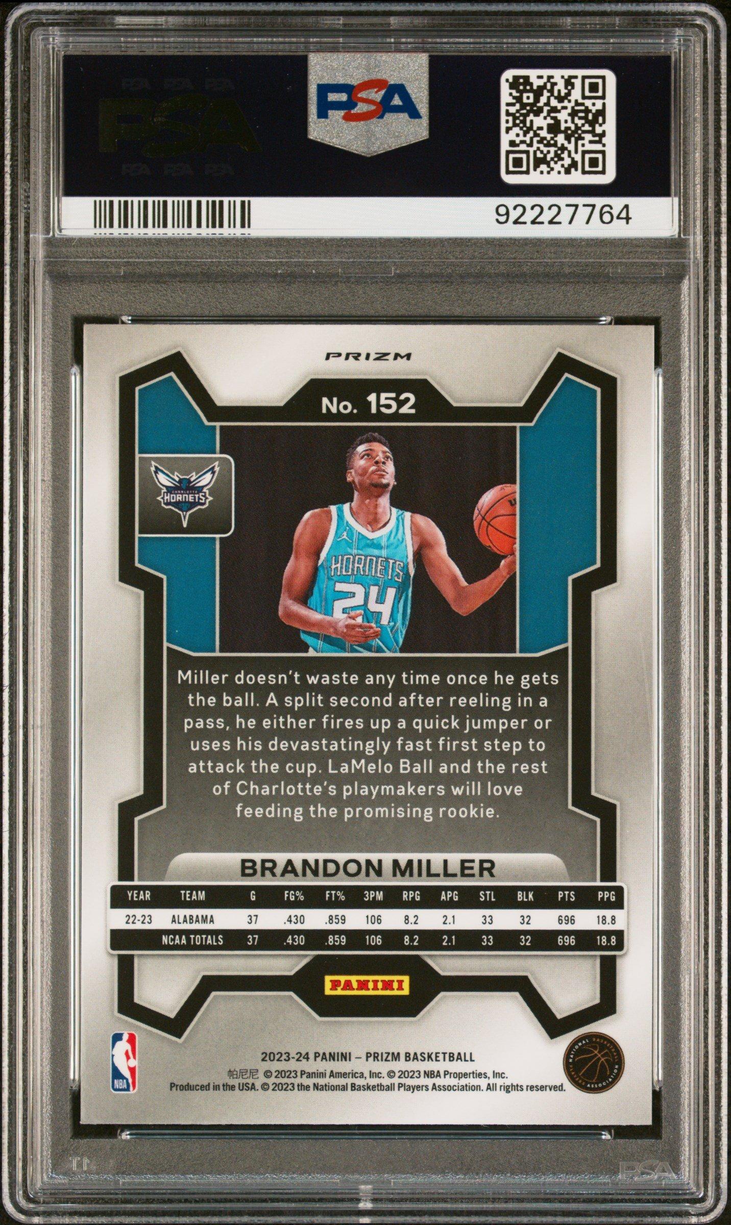 2023 Panini Prizm 152 Brandon Miller Ruby Wave PSA 10