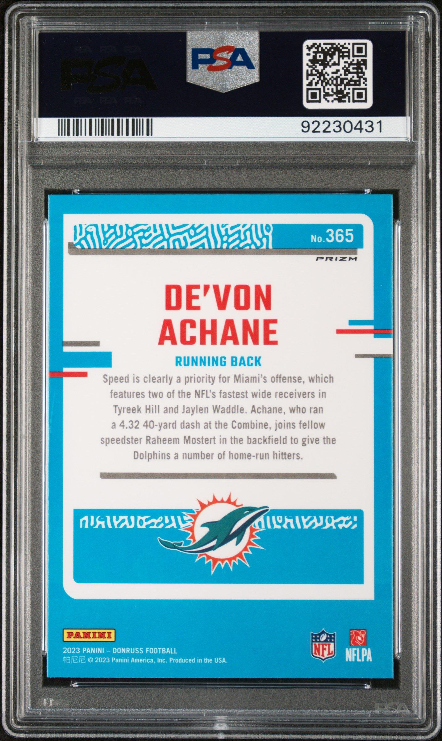 2023 Panini Donruss 365 De'von Achane Optic Preview-blue Scope PSA 10