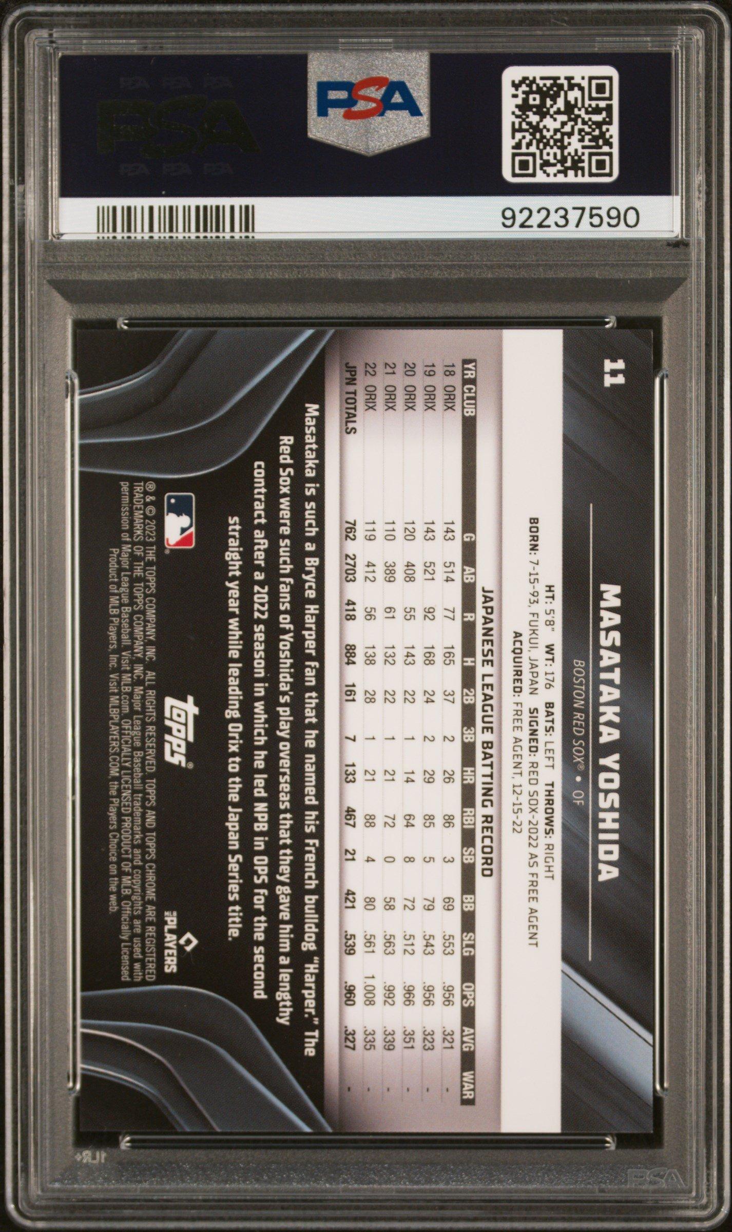 2023 Topps Chrome Black 11 Masataka Yoshida Purple Mini Diamond Refractor PSA 9