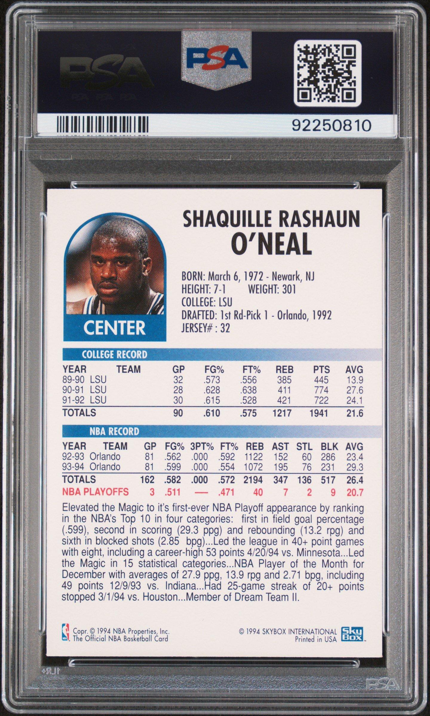 1995 Kenner Starting Lineup Shaquille O'neal PSA 10