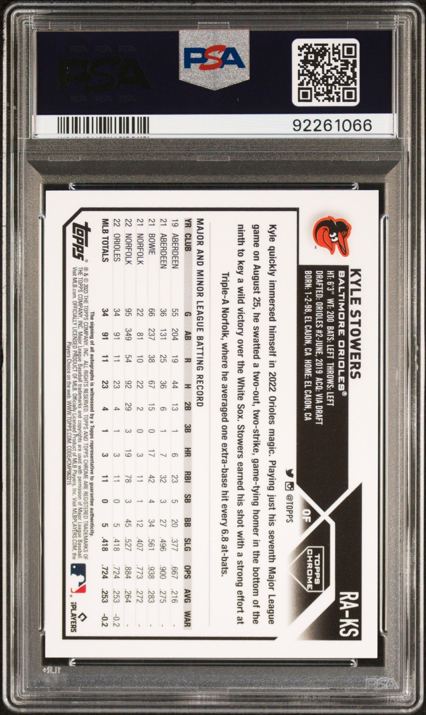 2023 Topps Chrome Rookie Autograph Raks Kyle Stowers PSA 10