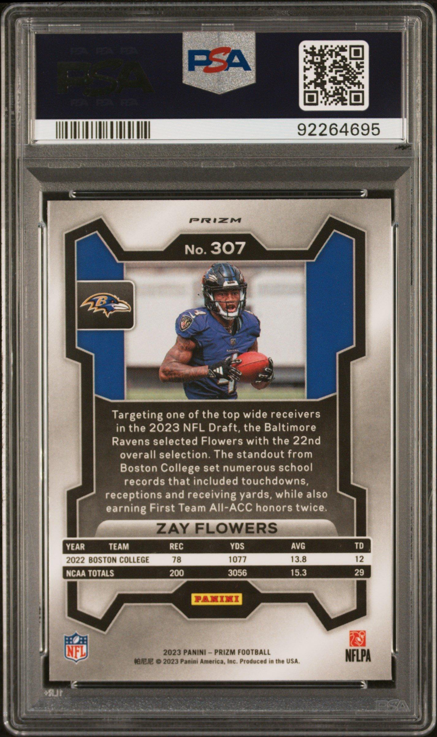 2023 Panini Prizm 307 Zay Flowers Disco Prizm PSA 10
