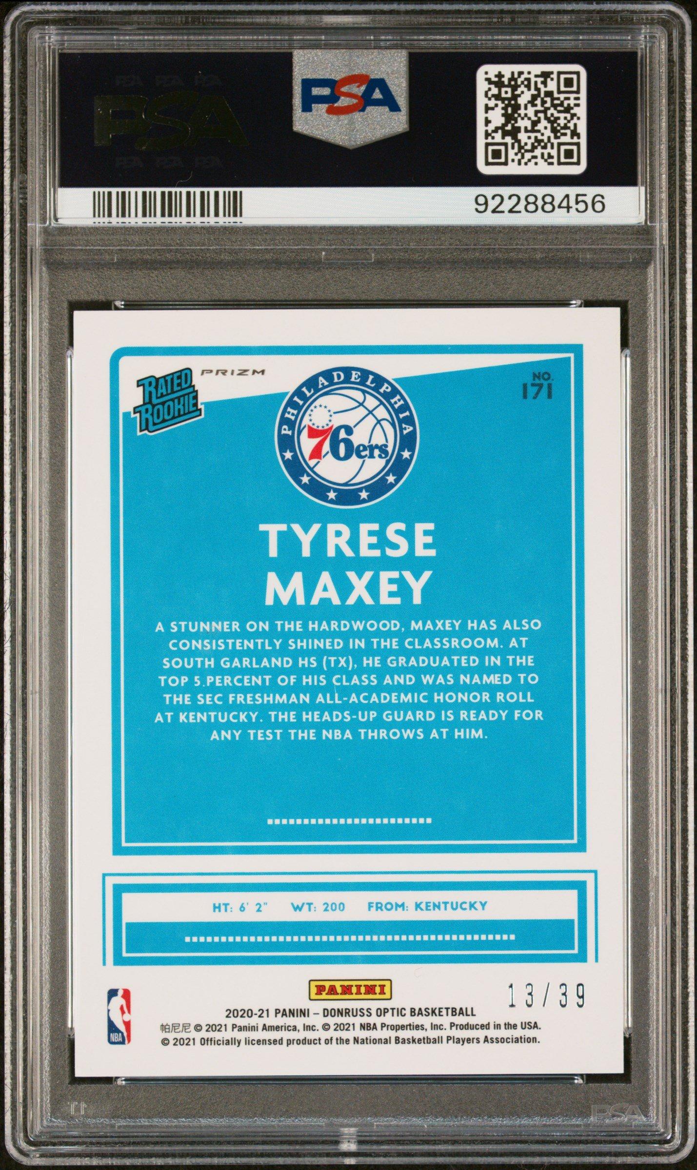 2020 Panini Donruss Optic 171 Tyrese Maxey Black Velocity PSA 8