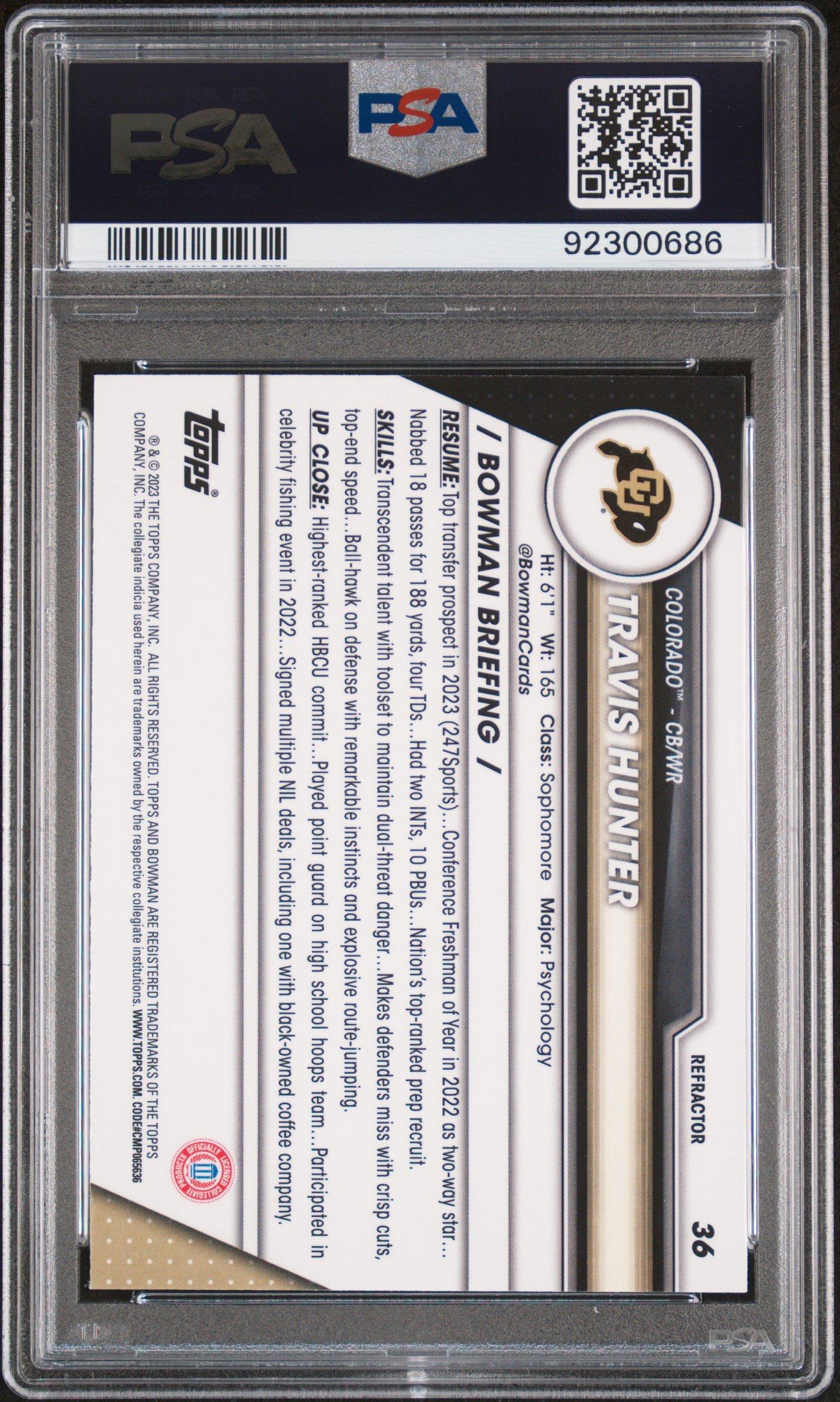 2023 Bowman University Chrome 36 Travis Hunter Refractor PSA