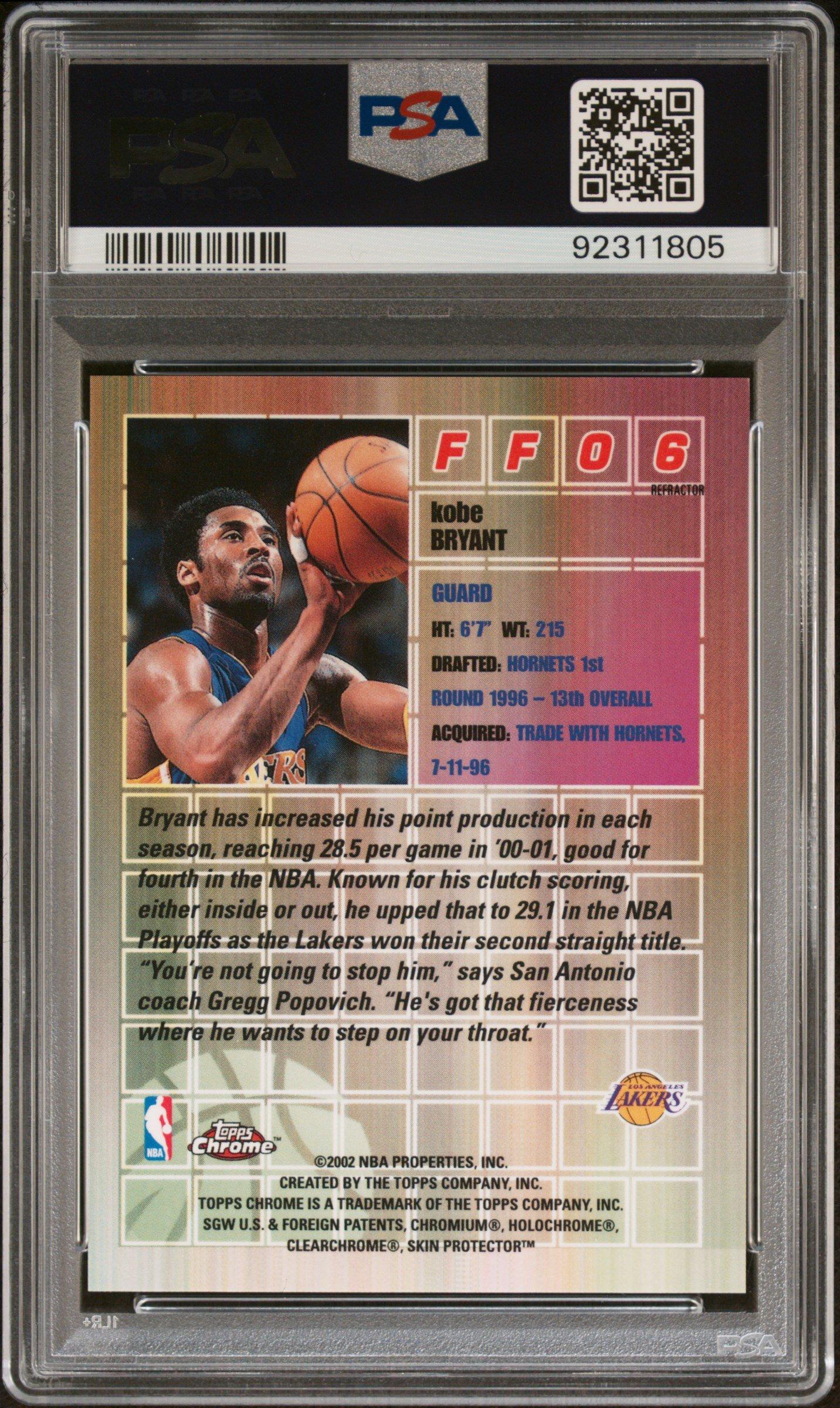 2001 Topps Chrome Fast & Furious Ff06 Kobe Bryant Refractor PSA 8