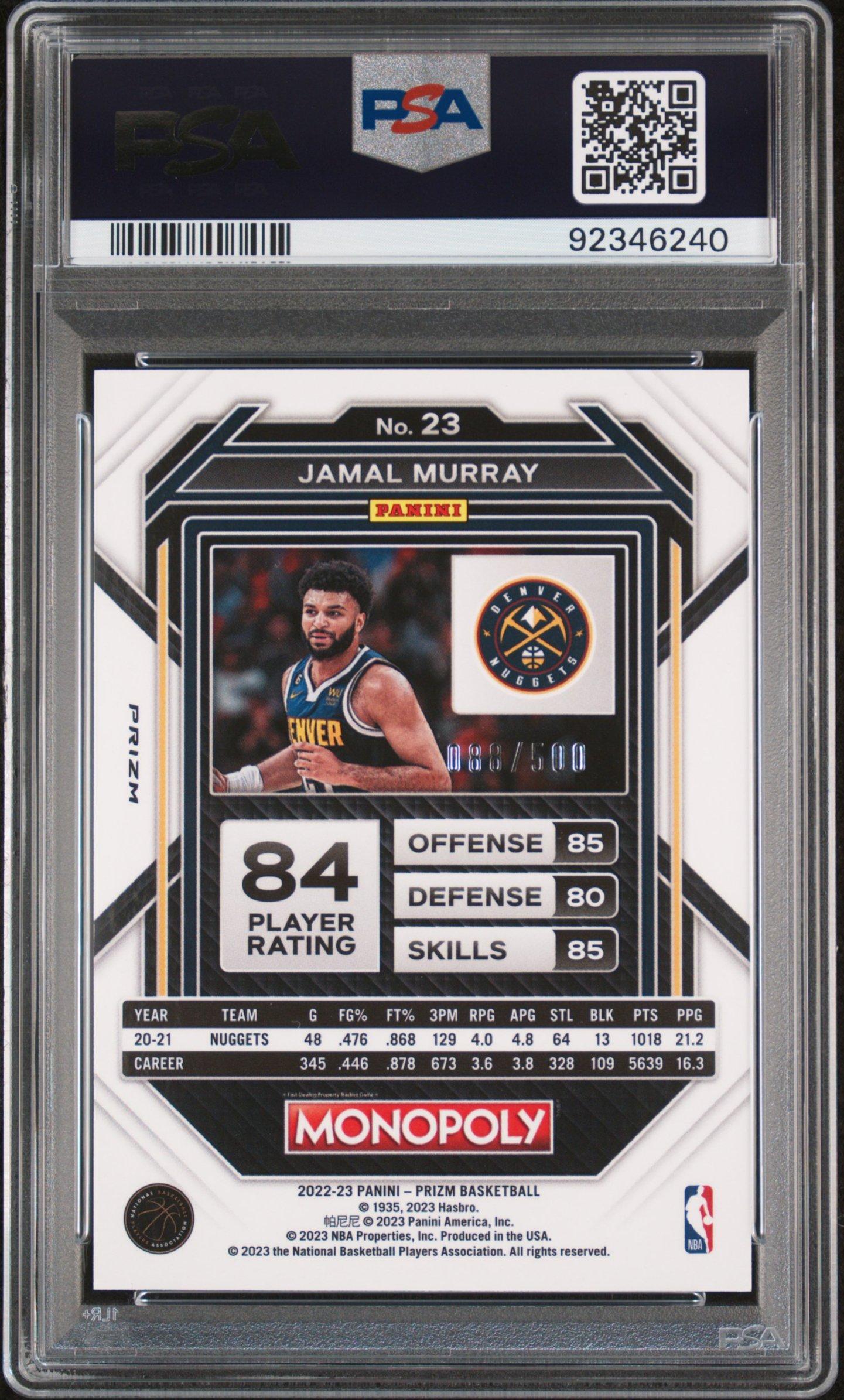2022 Panini Prizm Monopoly 23 Jamal Murray Gold Money Shimmer PSA 10