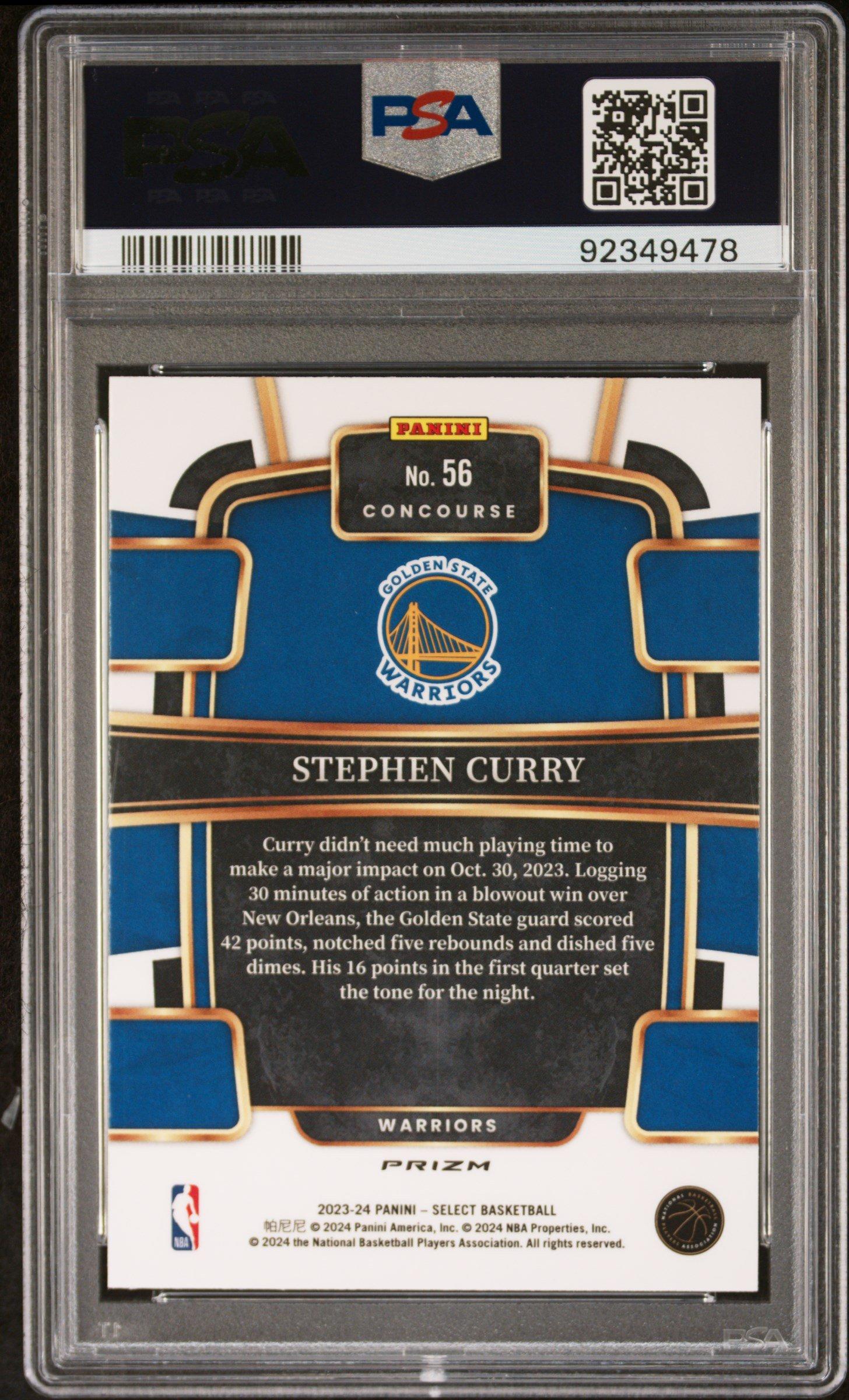 2023 Panini Select 56 Stephen Curry Blue Cracked Ice PSA 10