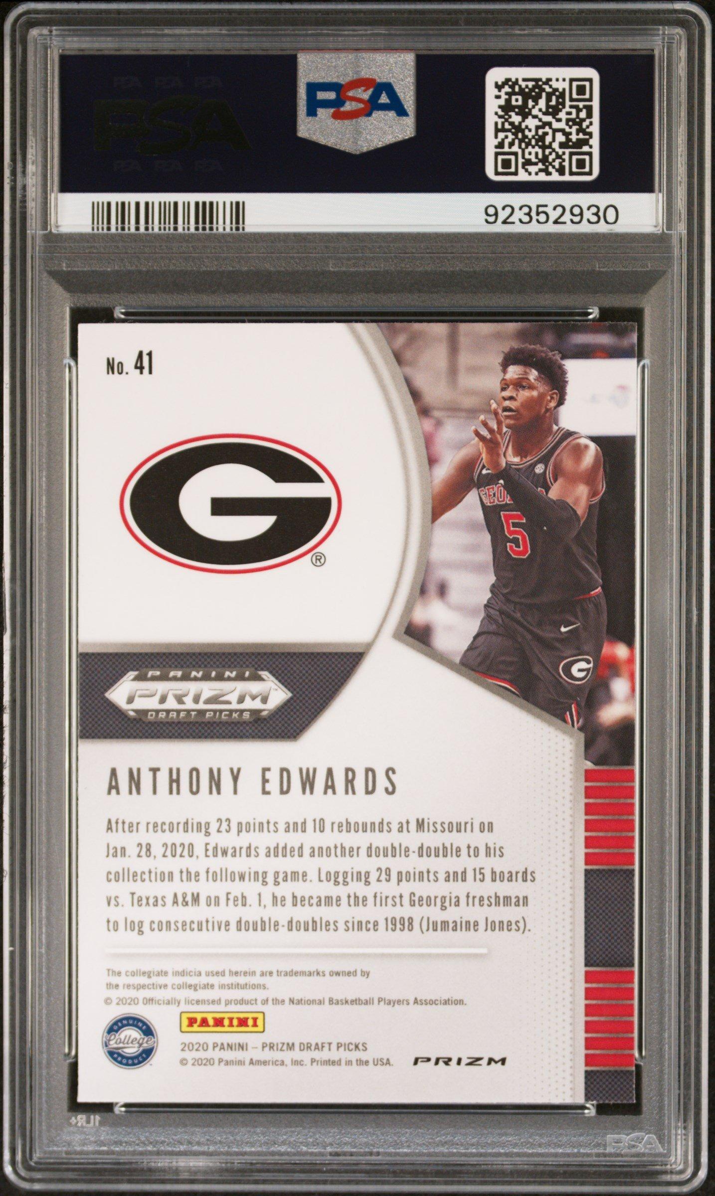 2020 Panini Prizm Draft Picks 41 Anthony Edwards Red/white/blue Prizm PSA 10