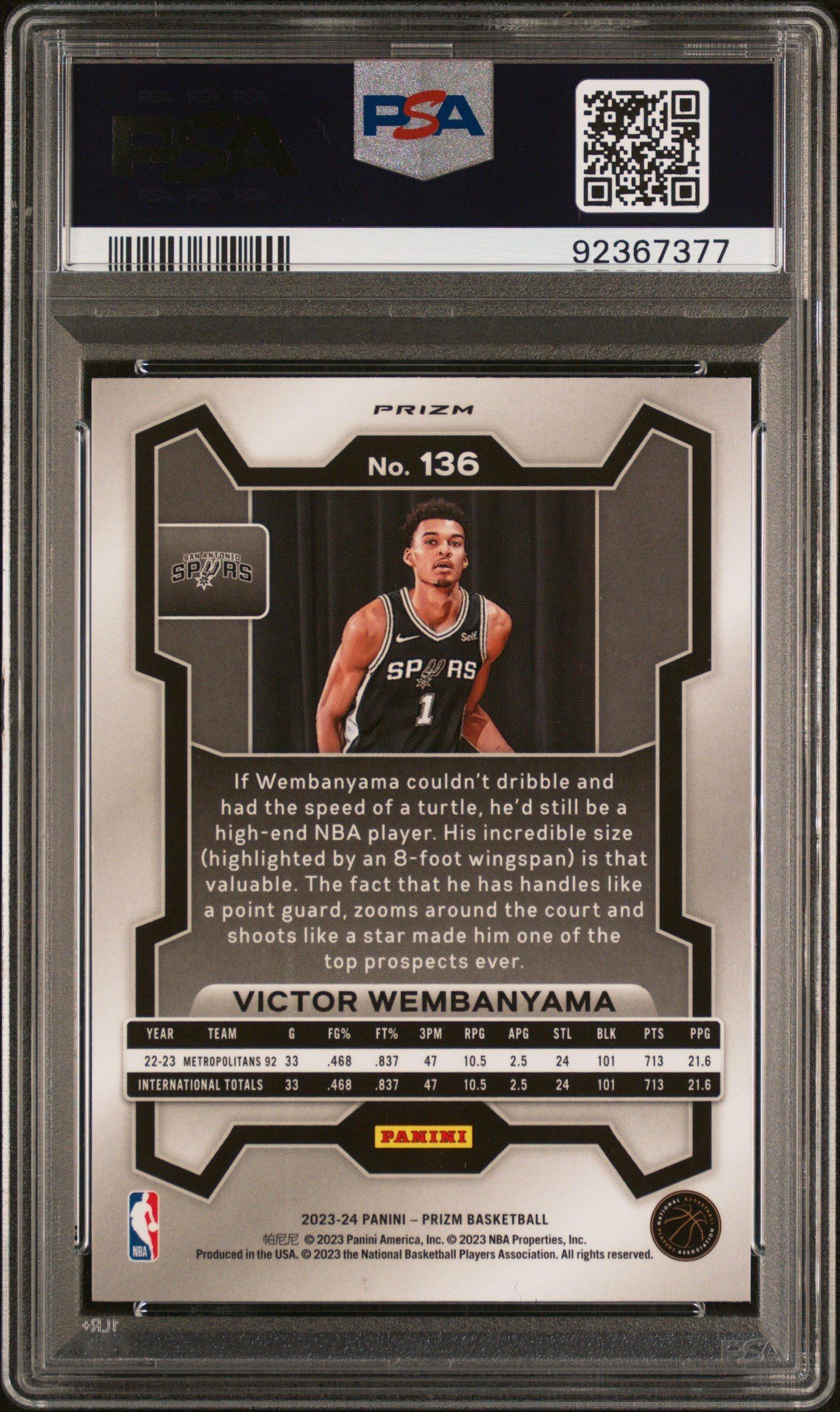 2023 Panini Prizm 136 Victor Wembanyama Red White Blue PSA