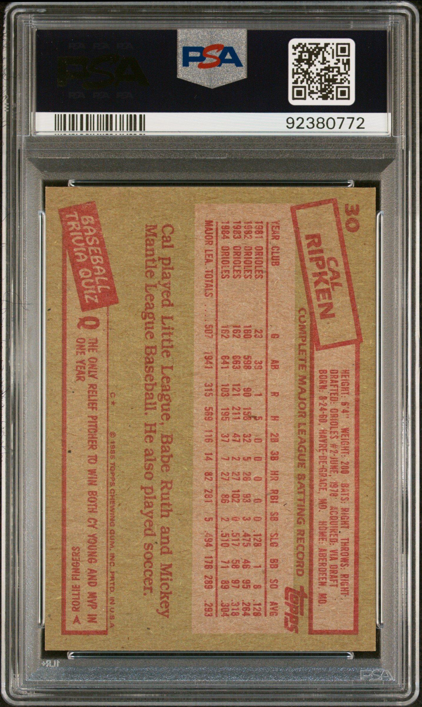 1985 Topps 30 Cal Ripken Jr. PSA 9