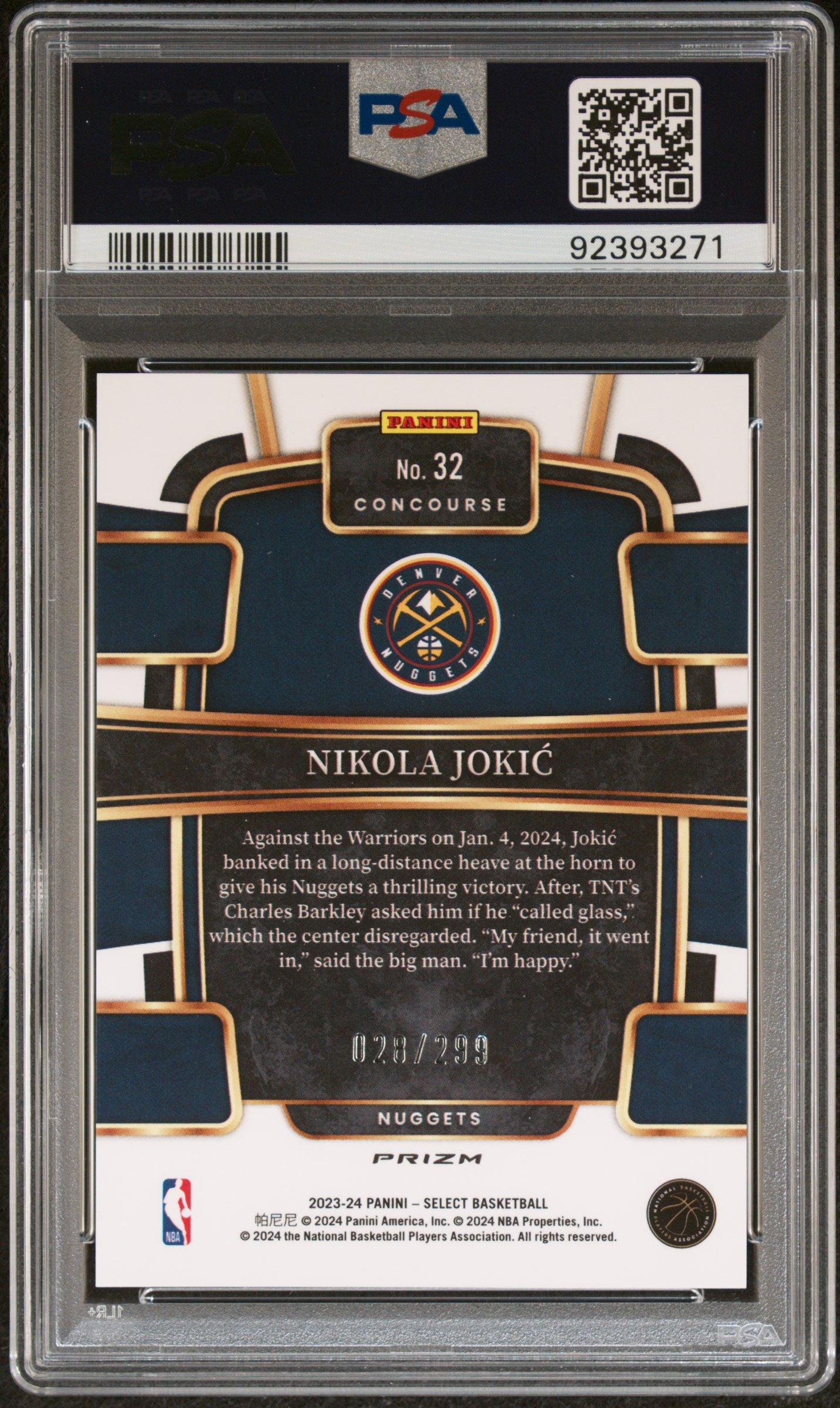 2023 Panini Select 32 Nikola Jokic Light Blue Prizm PSA 10