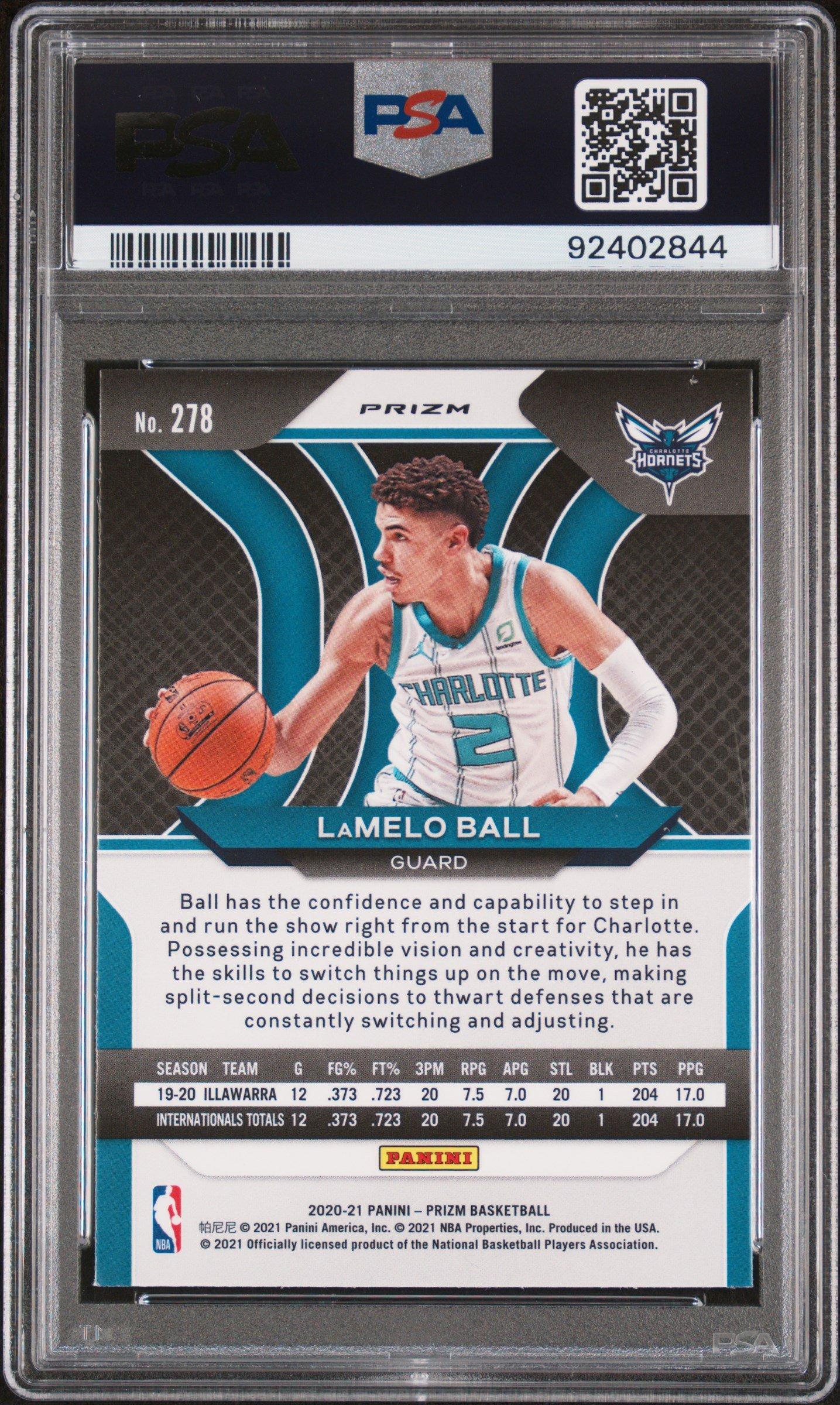 2020 Panini Prizm 278 Lamelo Ball Red/white/blue Prizm PSA 9