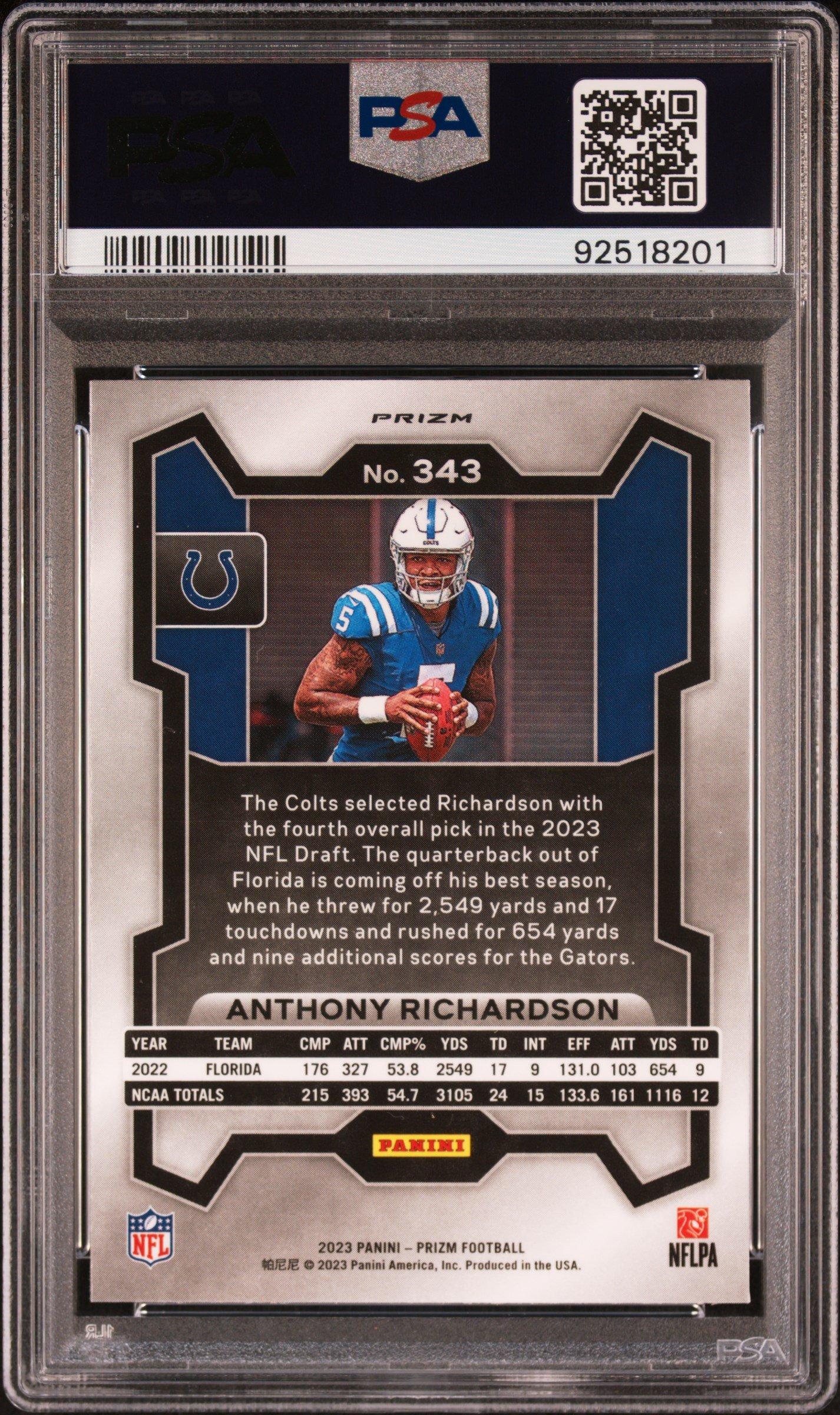 2023 Panini Prizm 343 Anthony Richardson Orange Ice PSA