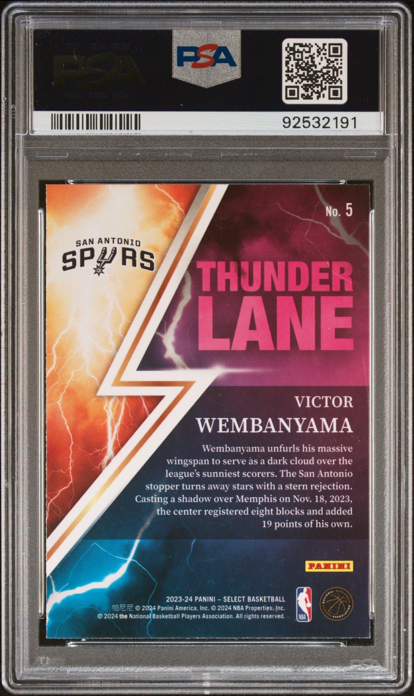 2023 Panini Select Thunder Lane 5 Victor Wembanyama PSA 10