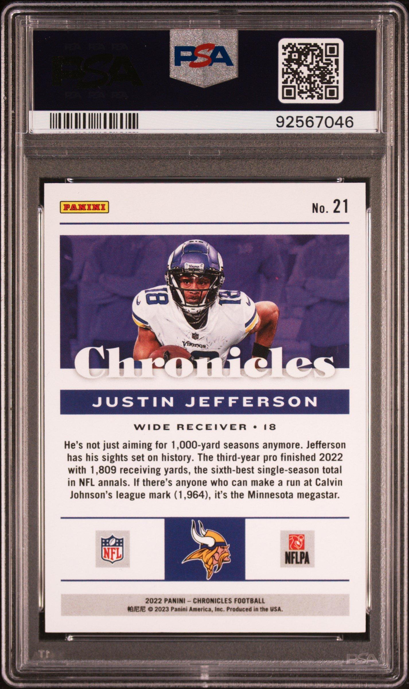2022 Panini Chronicles 21 Justin Jefferson Purple PSA 10