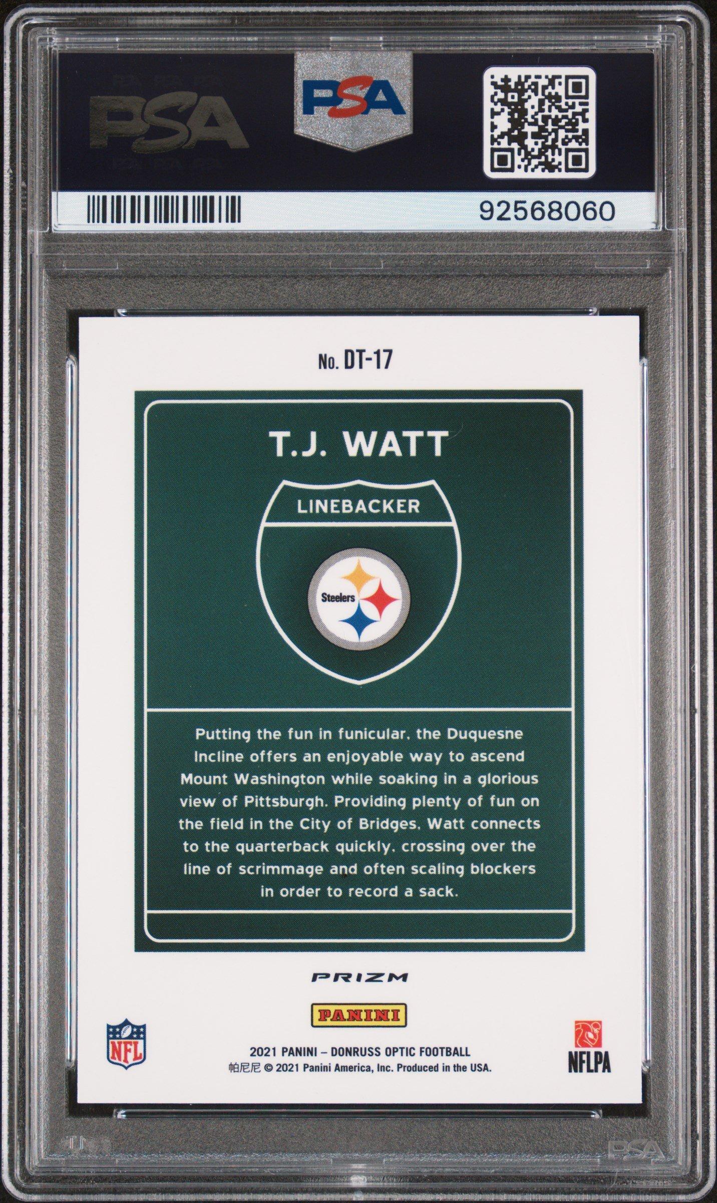 2021 Panini Donruss Optic Downtown Dt17 T.j. Watt PSA 10