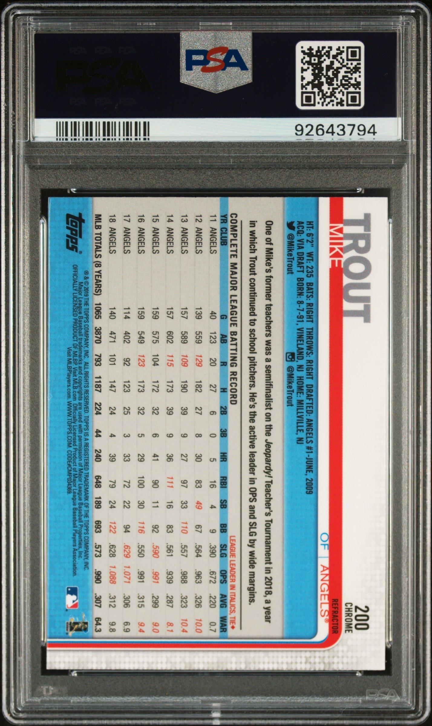 2019 Topps Chrome 200 Mike Trout Jumping-refractor PSA 10