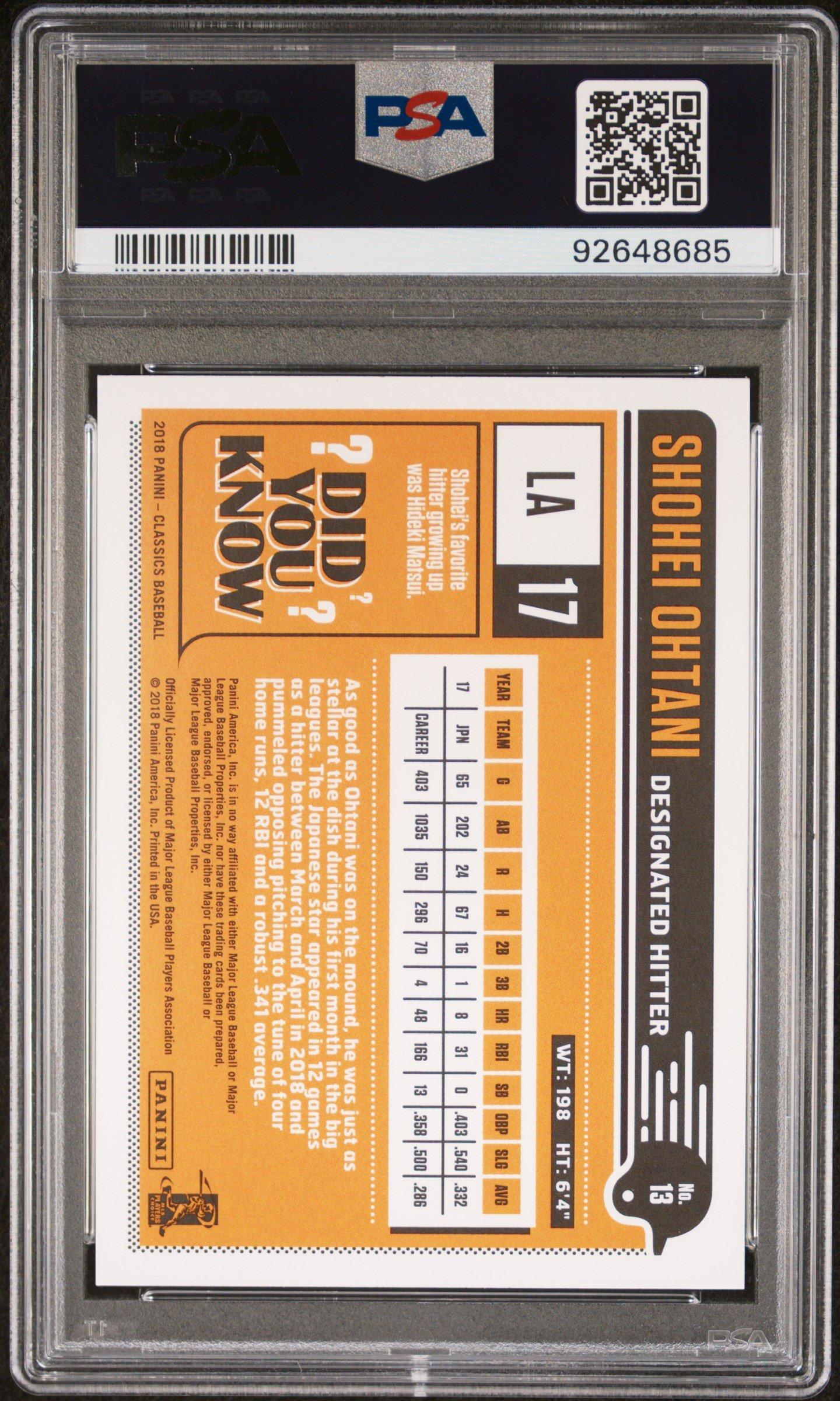 2018 Panini Chronicles Classics 13 Shohei Ohtani PSA 10