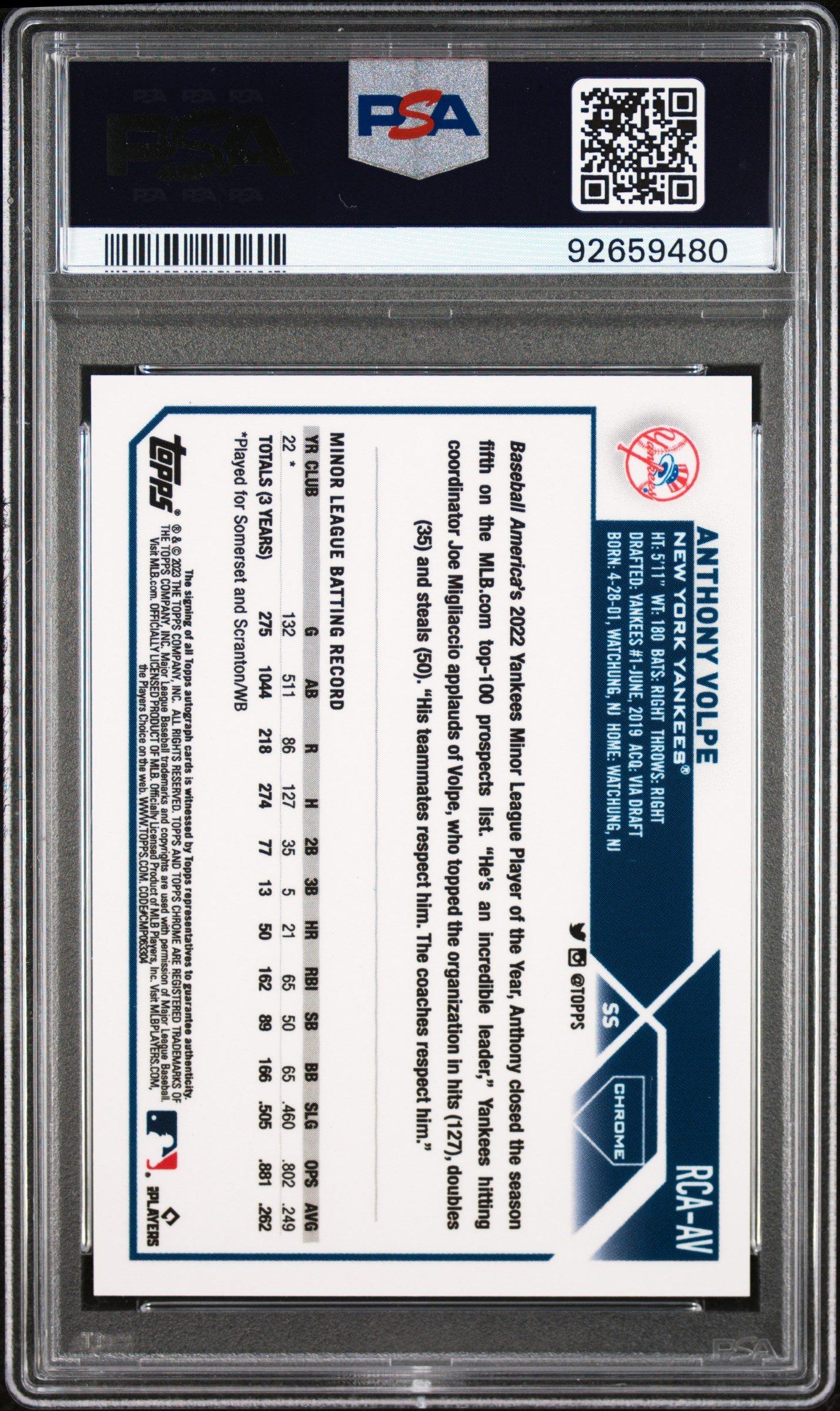 2023 Topps Chrome Logofractor Edition Refractor Chrome Autograph Rcaav Anthony Volpe PSA 9