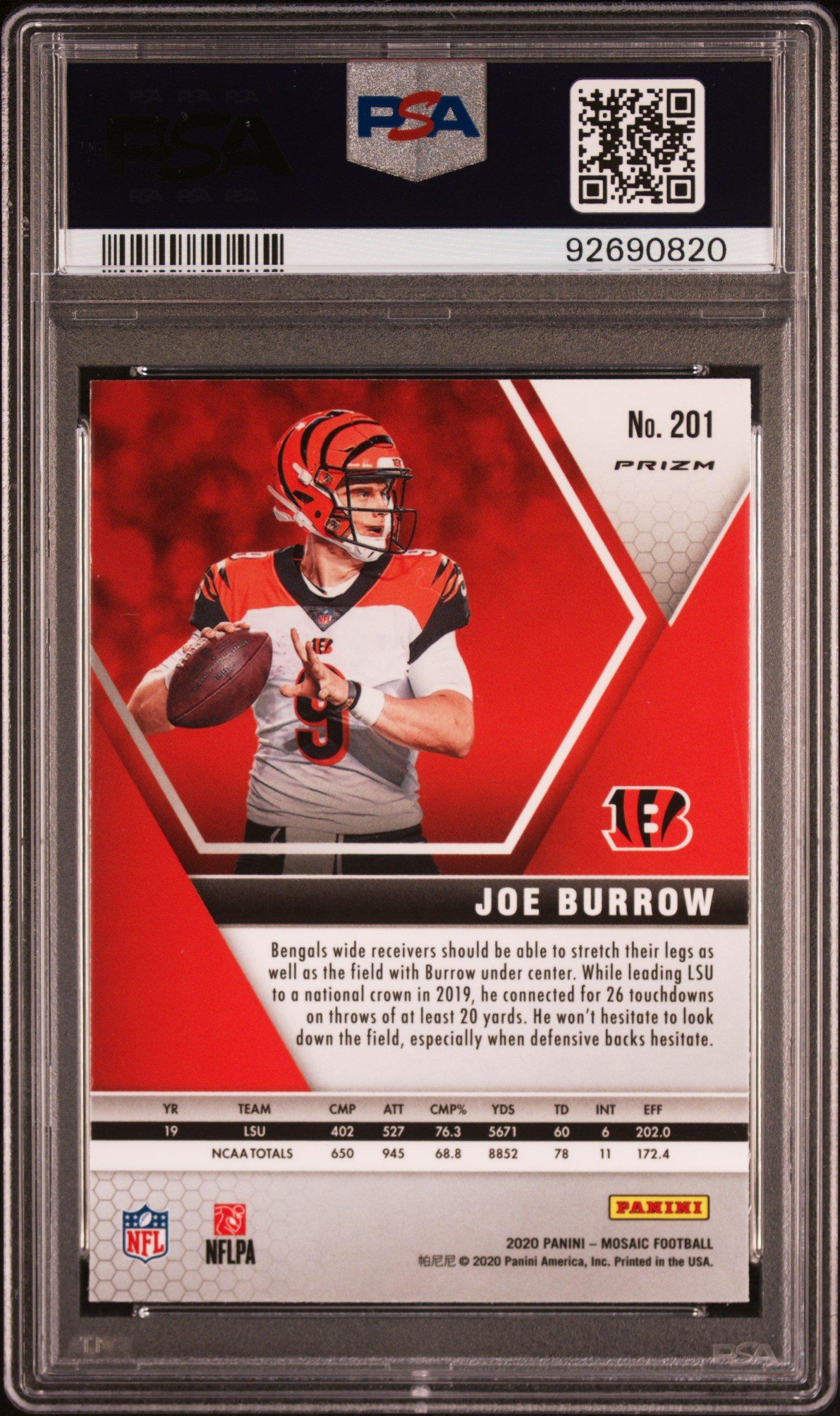 2020 Panini Mosaic 201 Joe Burrow Silver Prizm PSA 10