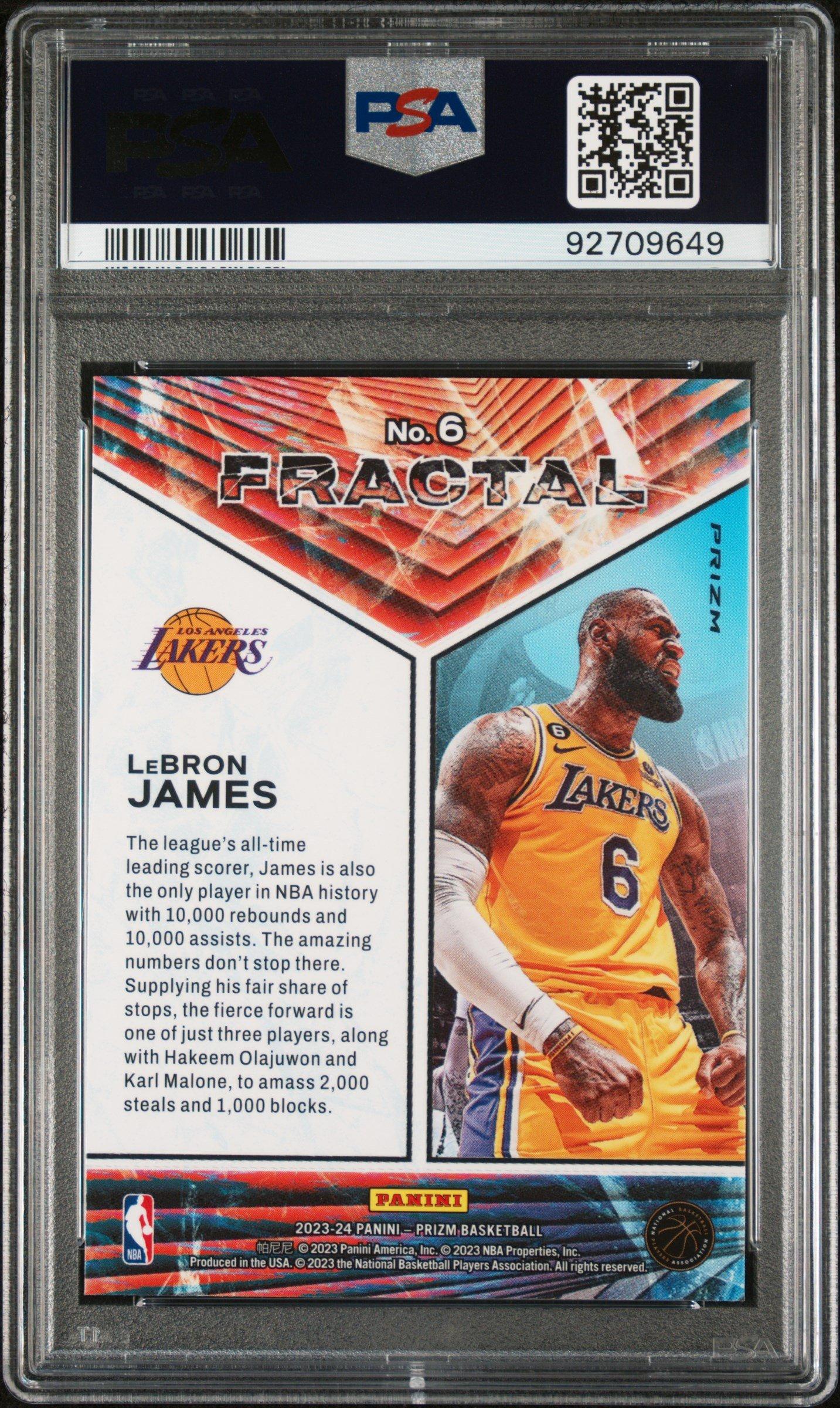 2023 Panini Prizm Fractal 6 Lebron James Fast Break PSA 10