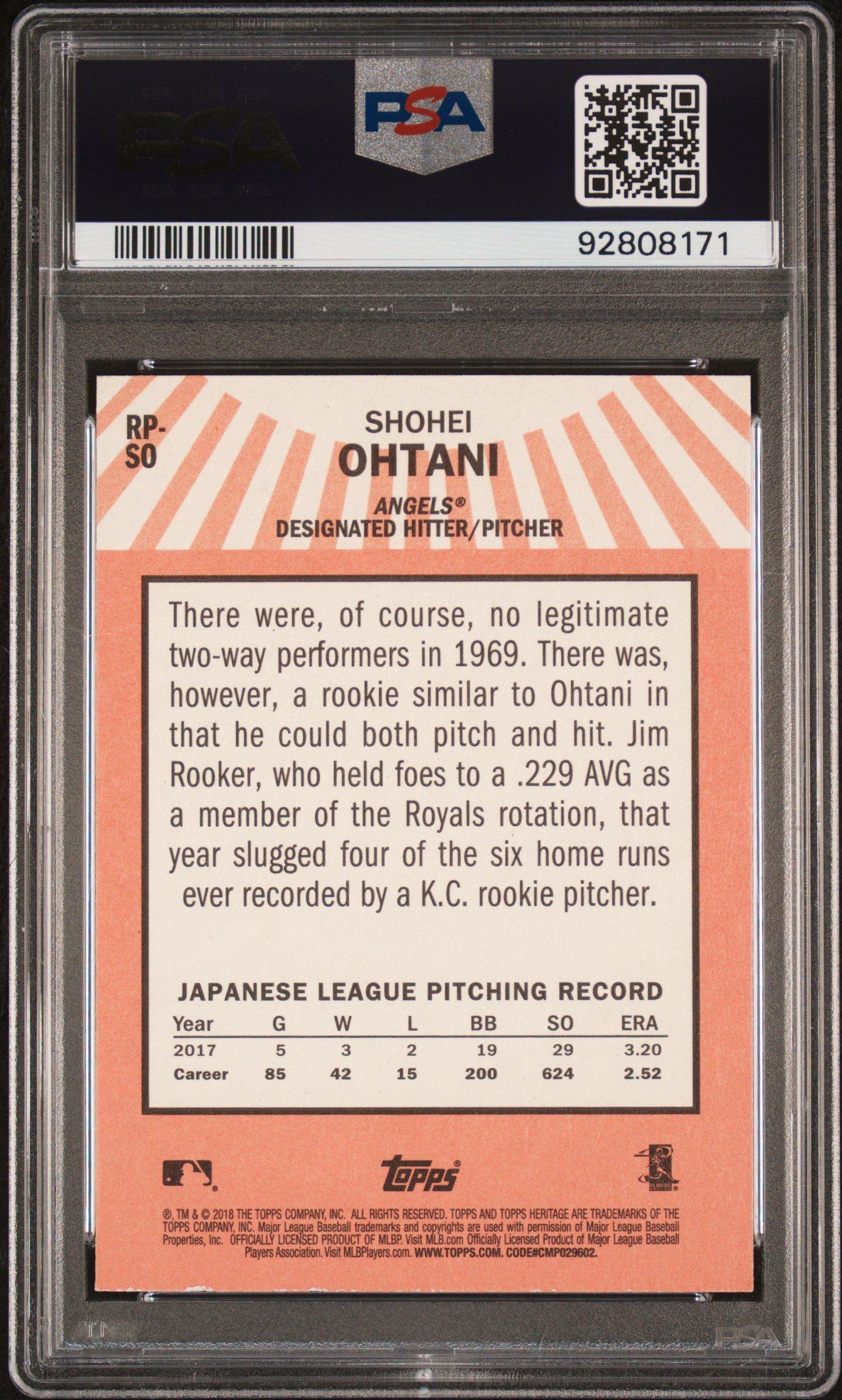 2018 Topps Heritage Rookie Performers Rp-so Shohei Ohtani PSA 9