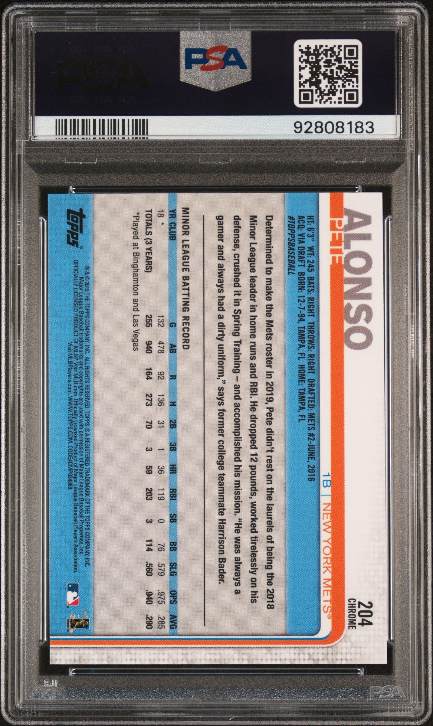 2019 Topps Chrome 204 Pete Alonso Negative Refractor PSA 10