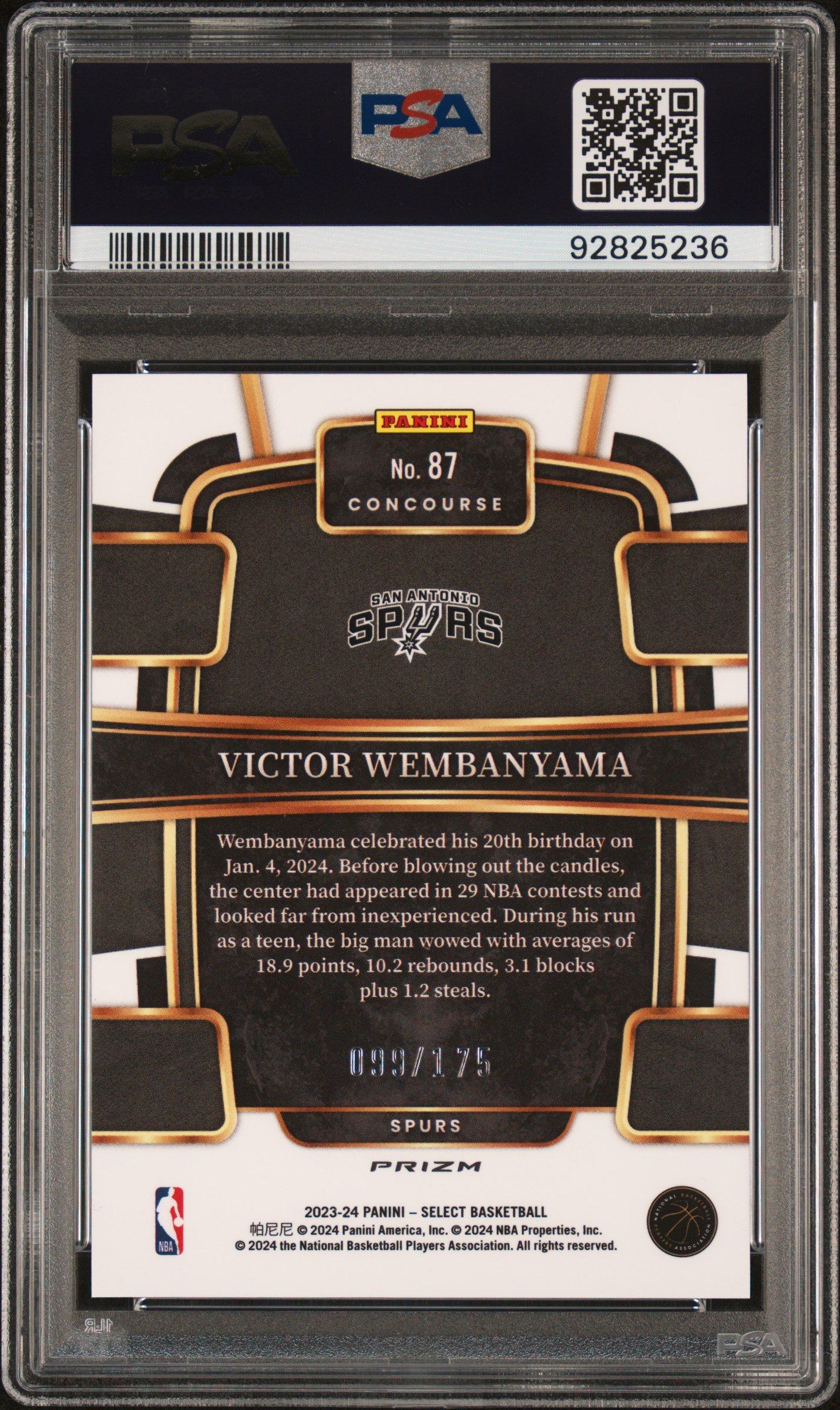 2023 Panini Select 87 Victor Wembanyama Maroon Prizm PSA 10
