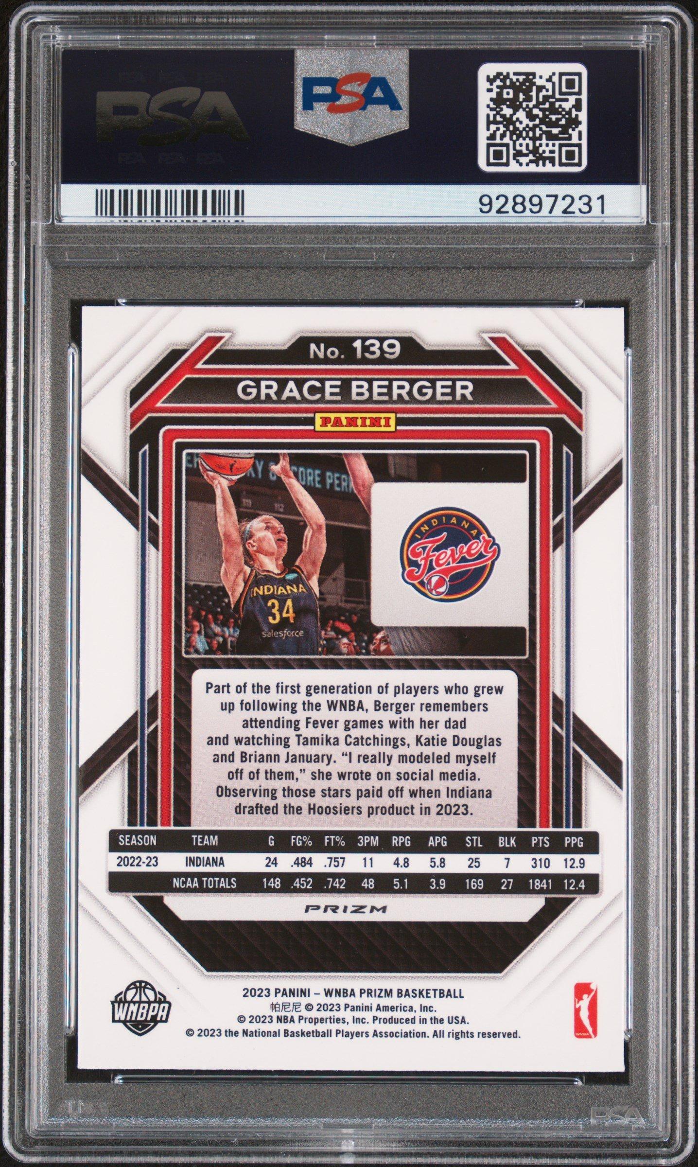 2023 Panini Prizm Wnba 139 Grace Berger Blue Wave PSA 9
