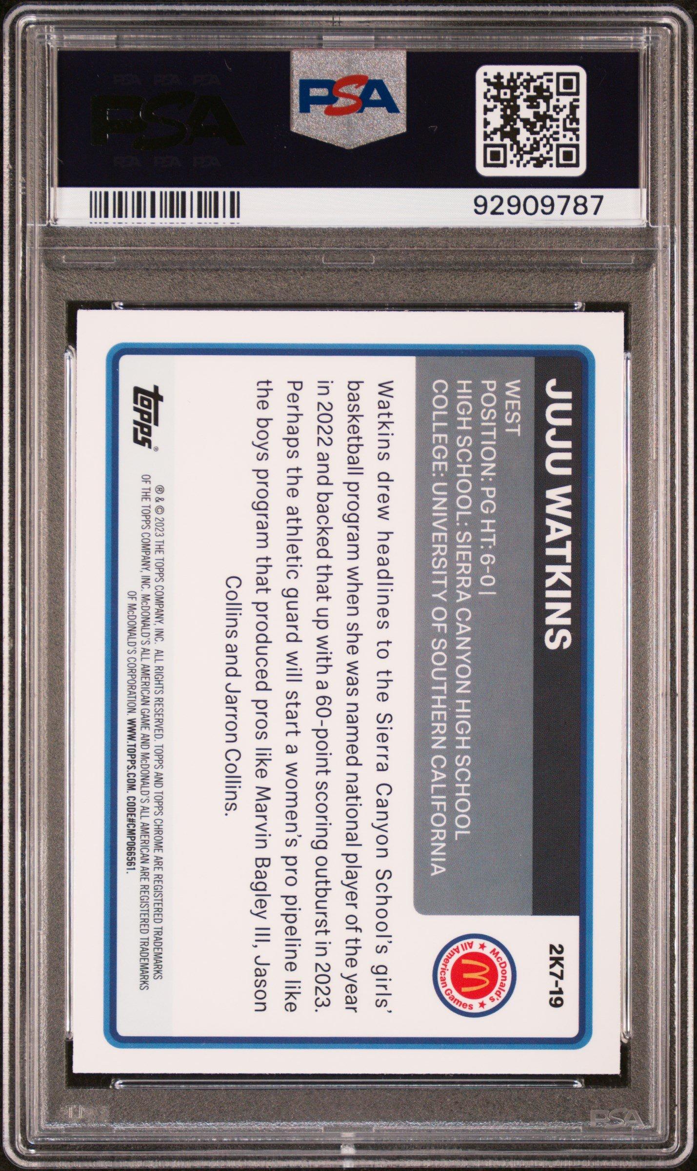 2023 Topps Chrome 2007 Mcdonald's All-american 2k7-19 Juju Watkins PSA 10