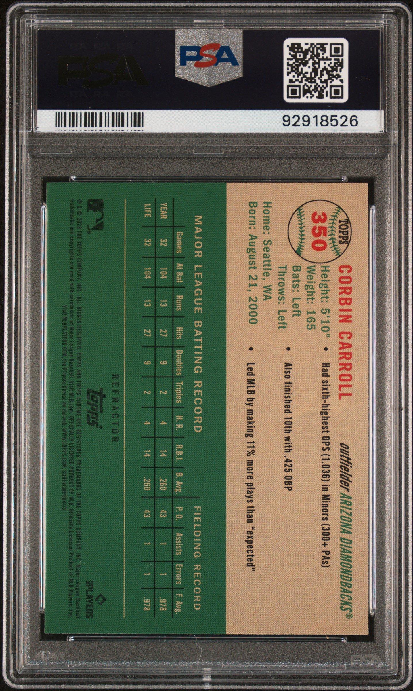 2023 Topps Chrome Platinum Anniversary 350 Corbin Carroll Refractor PSA 10