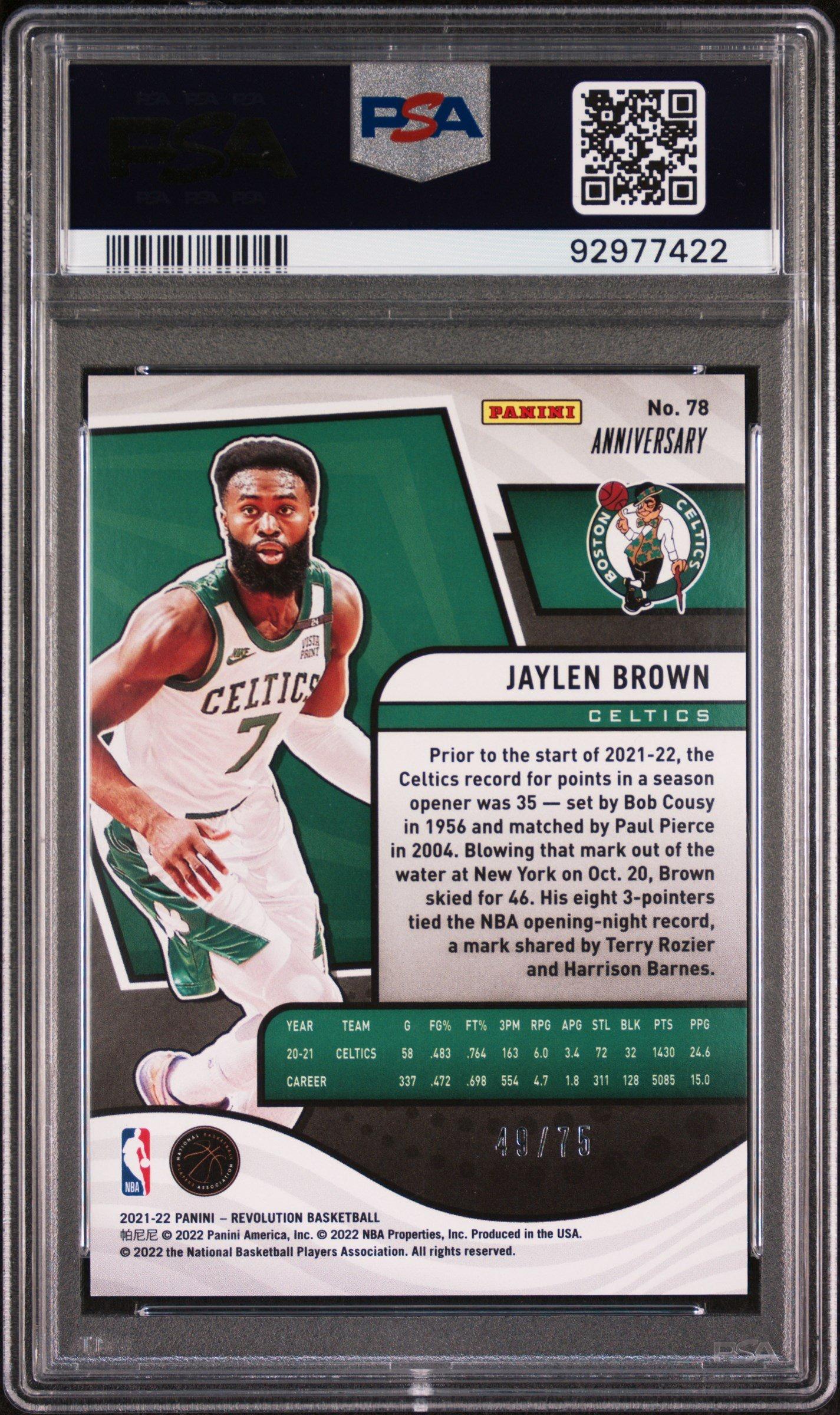 2021 Panini Revolution 78 Jaylen Brown Nba 75th Anniversary PSA 10