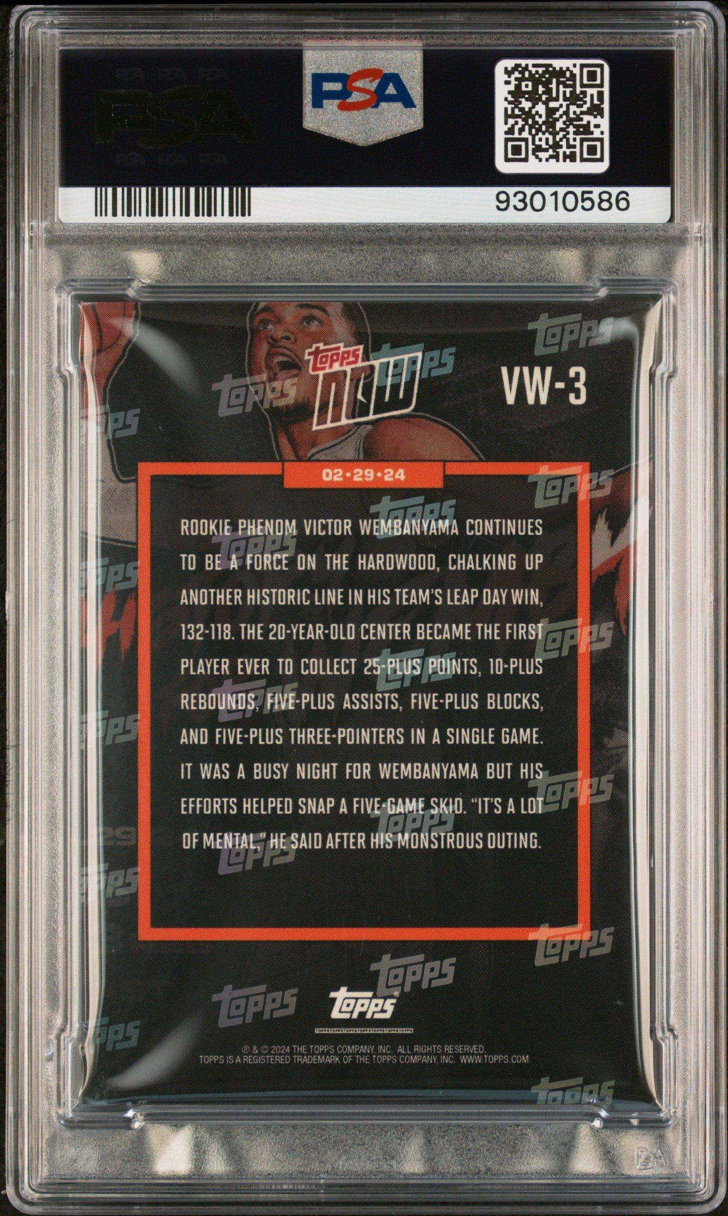 2023 Topps Now Vw3 Victor Wembanyama PSA 9