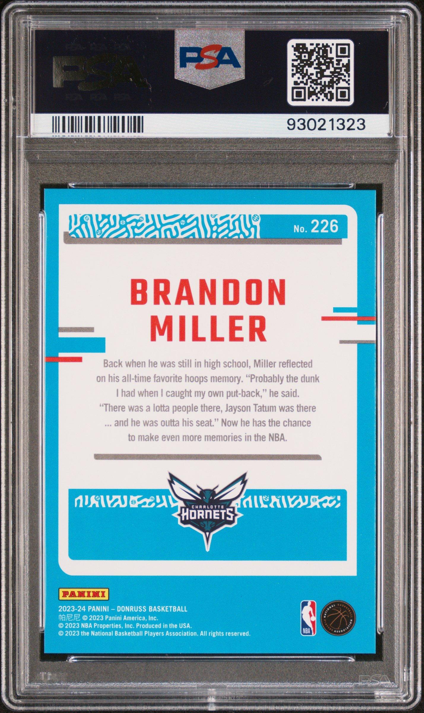 2023 Panini Donruss 226 Brandon Miller Holo Red Laser PSA 10