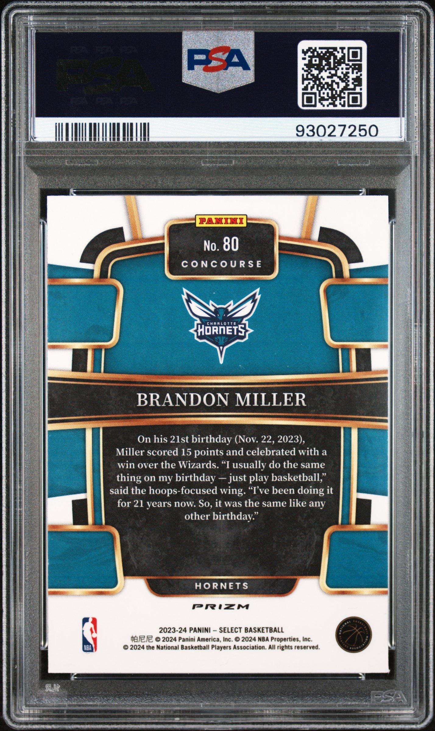 2023 Panini Select Brandon Miller Cracked Ice PSA 10