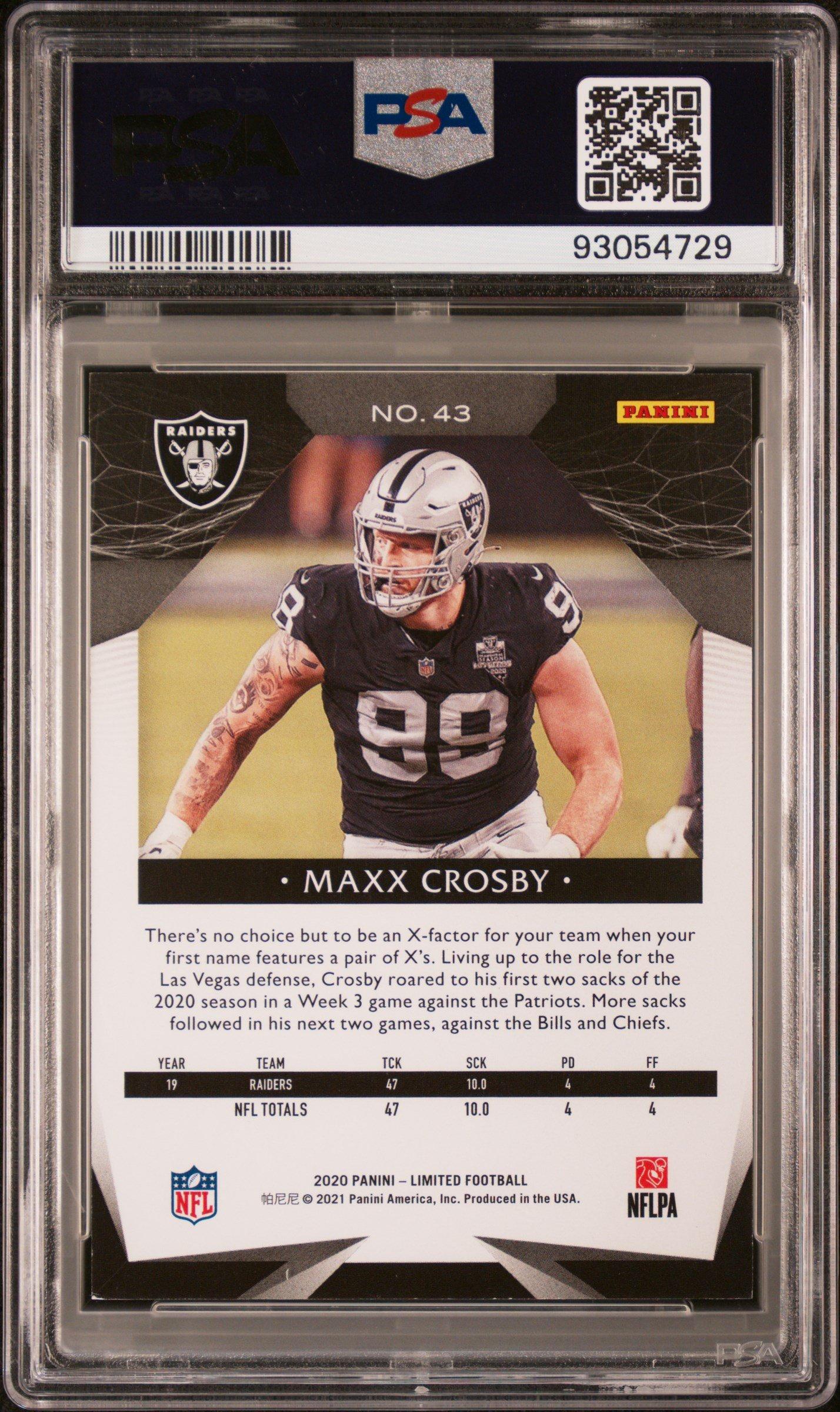2020 Panini Limited 43 Maxx Crosby Gold Spotlight PSA 8