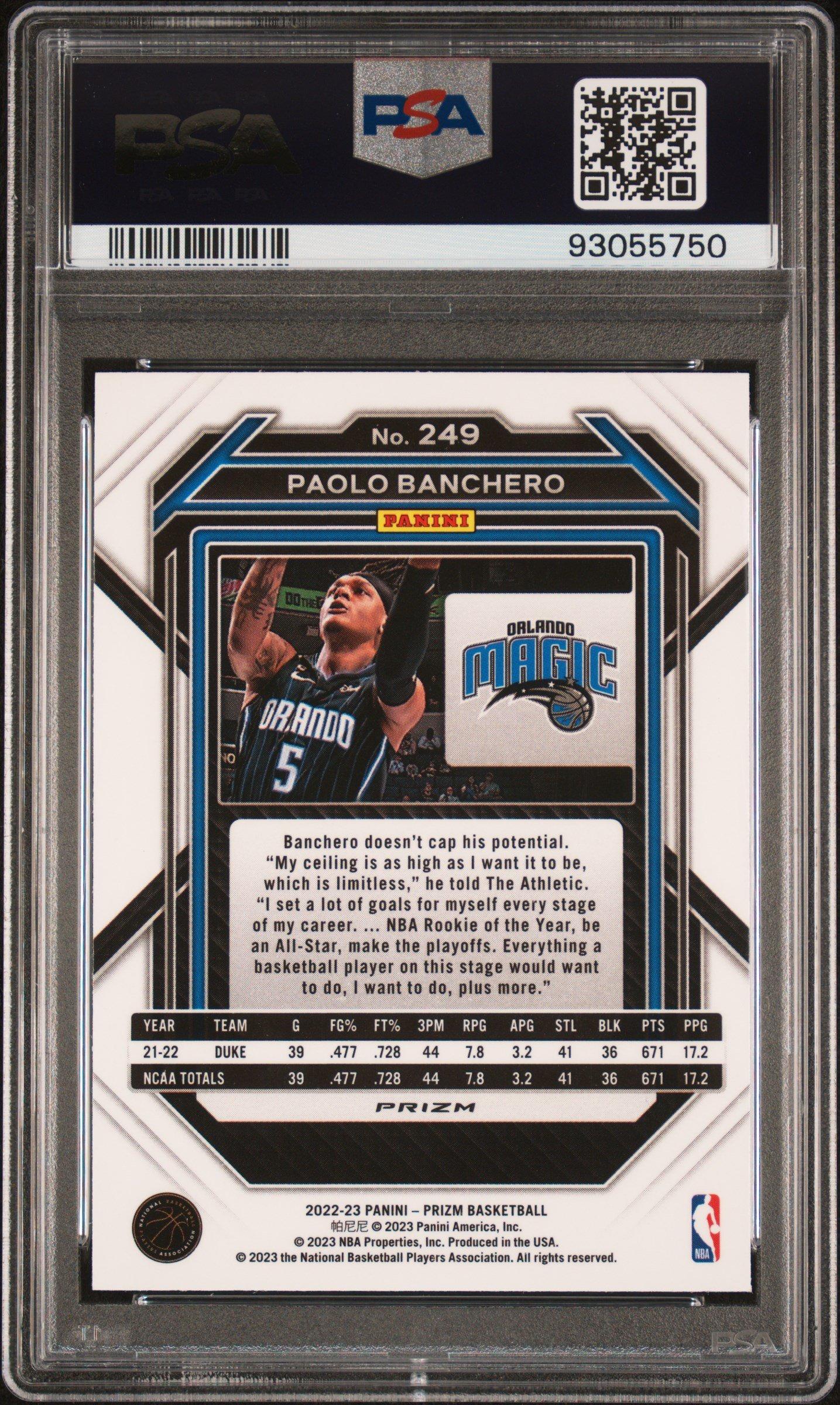 2022 Panini Prizm 249 Paolo Banchero Ruby Wave PSA 10